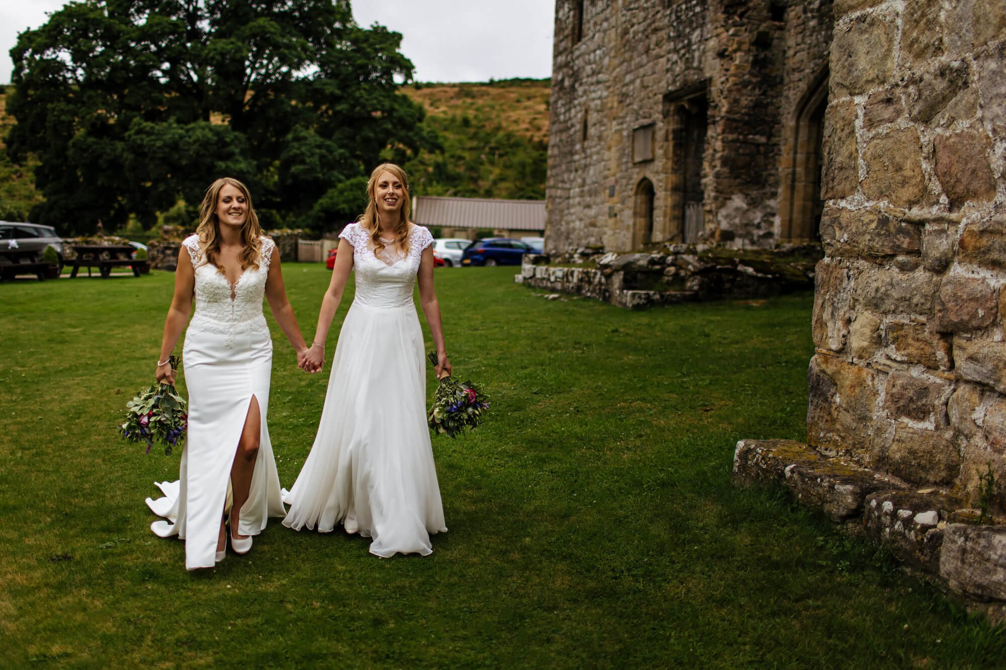 Two brides on their wedding day in Yorkshire