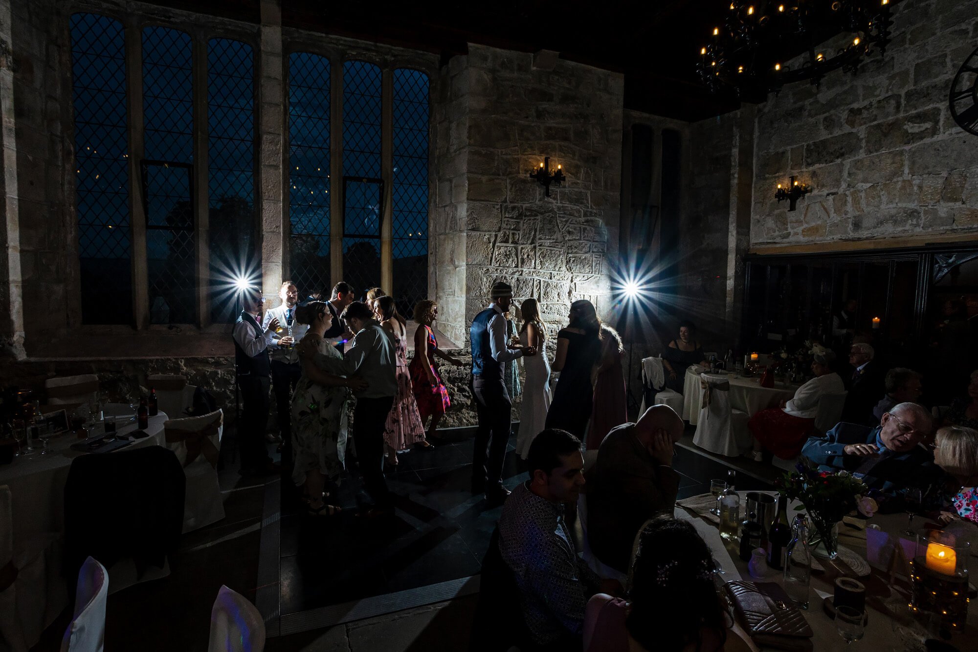 Wide shot of the dance floor at a Yorkshire wedding