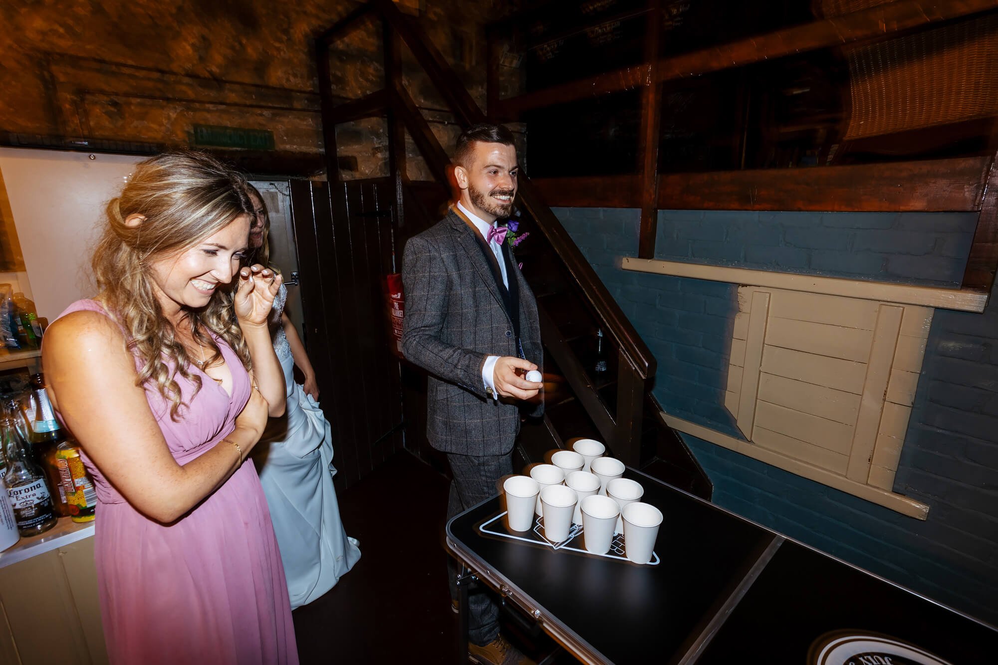 Beer pong at a wedding in Yorkshire