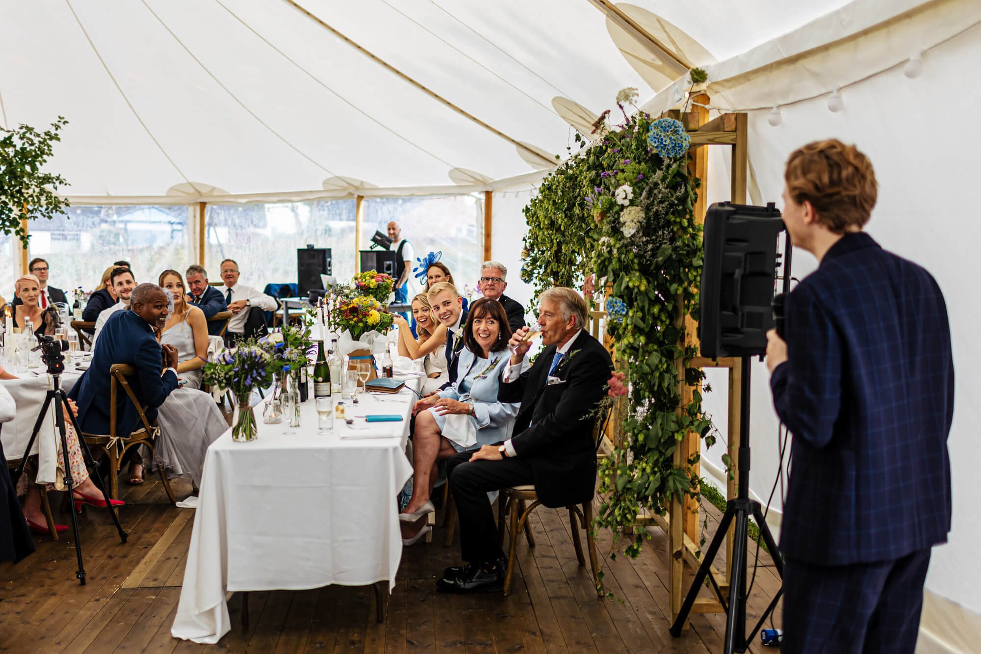 Speeches in the marquee at a Cumbrian wedding