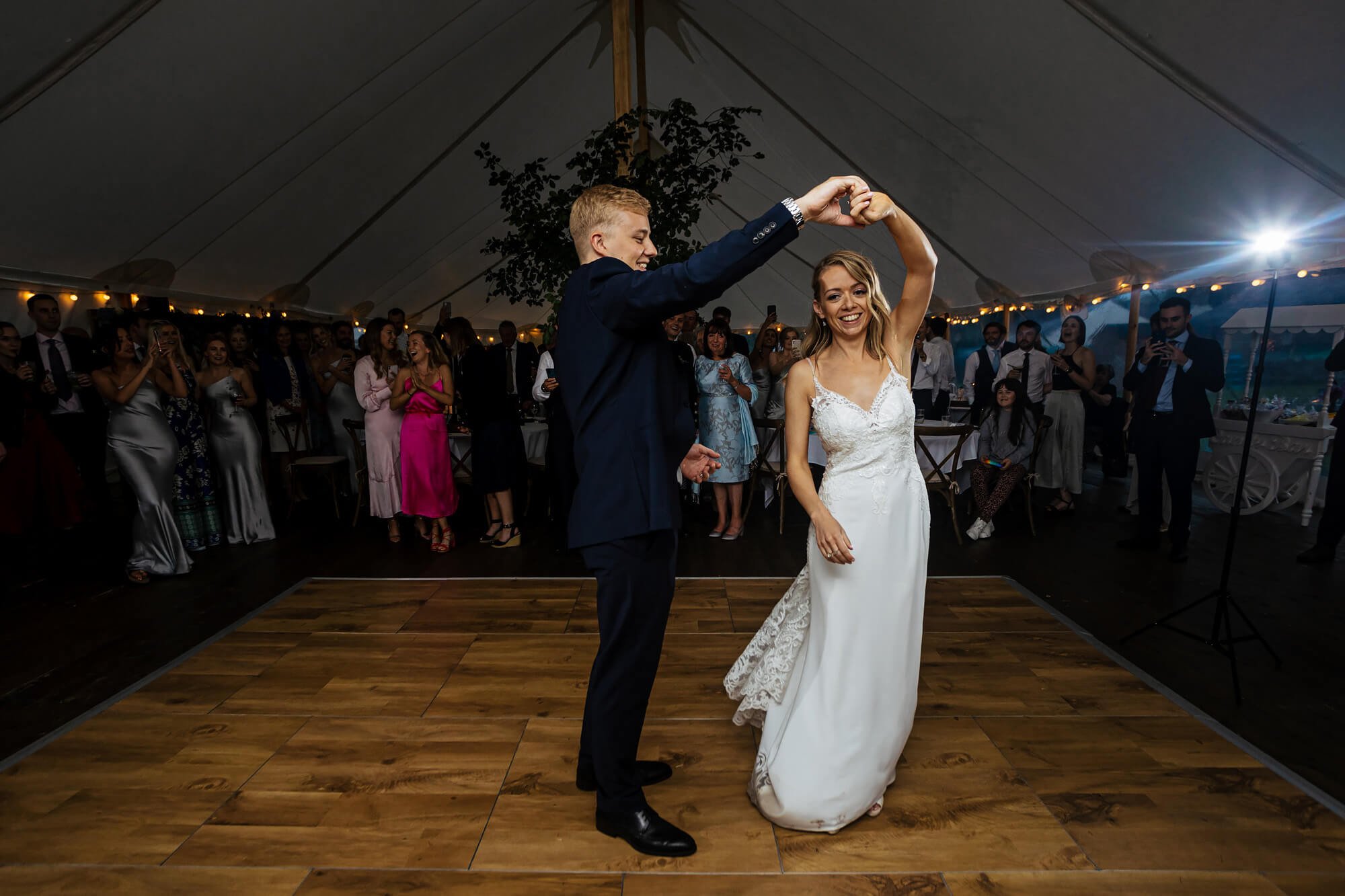 Twirling during the first dance at a wedding