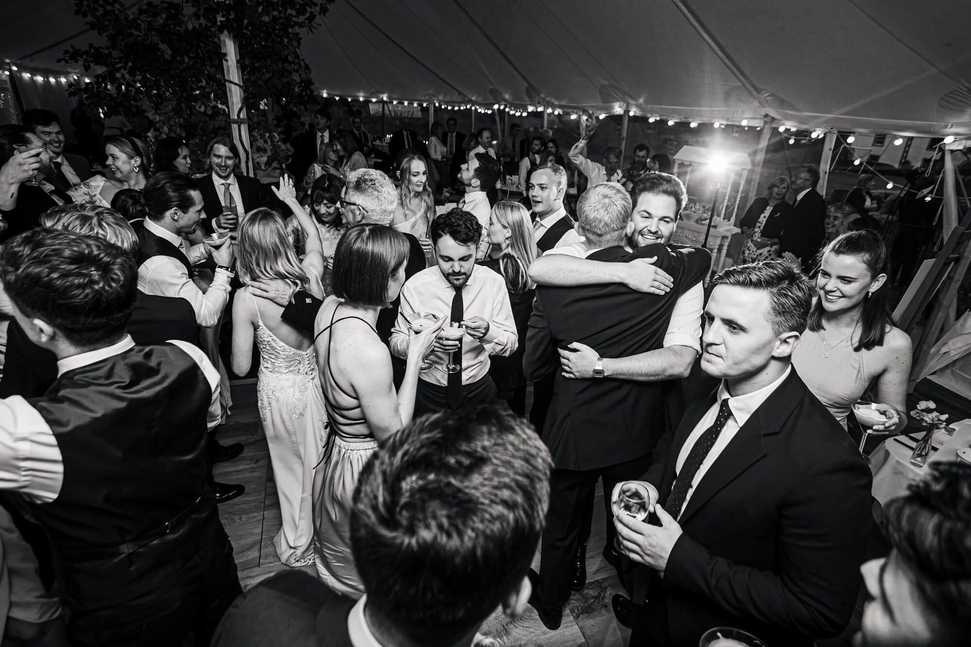 A busy dance floor at a Cumbrian wedding