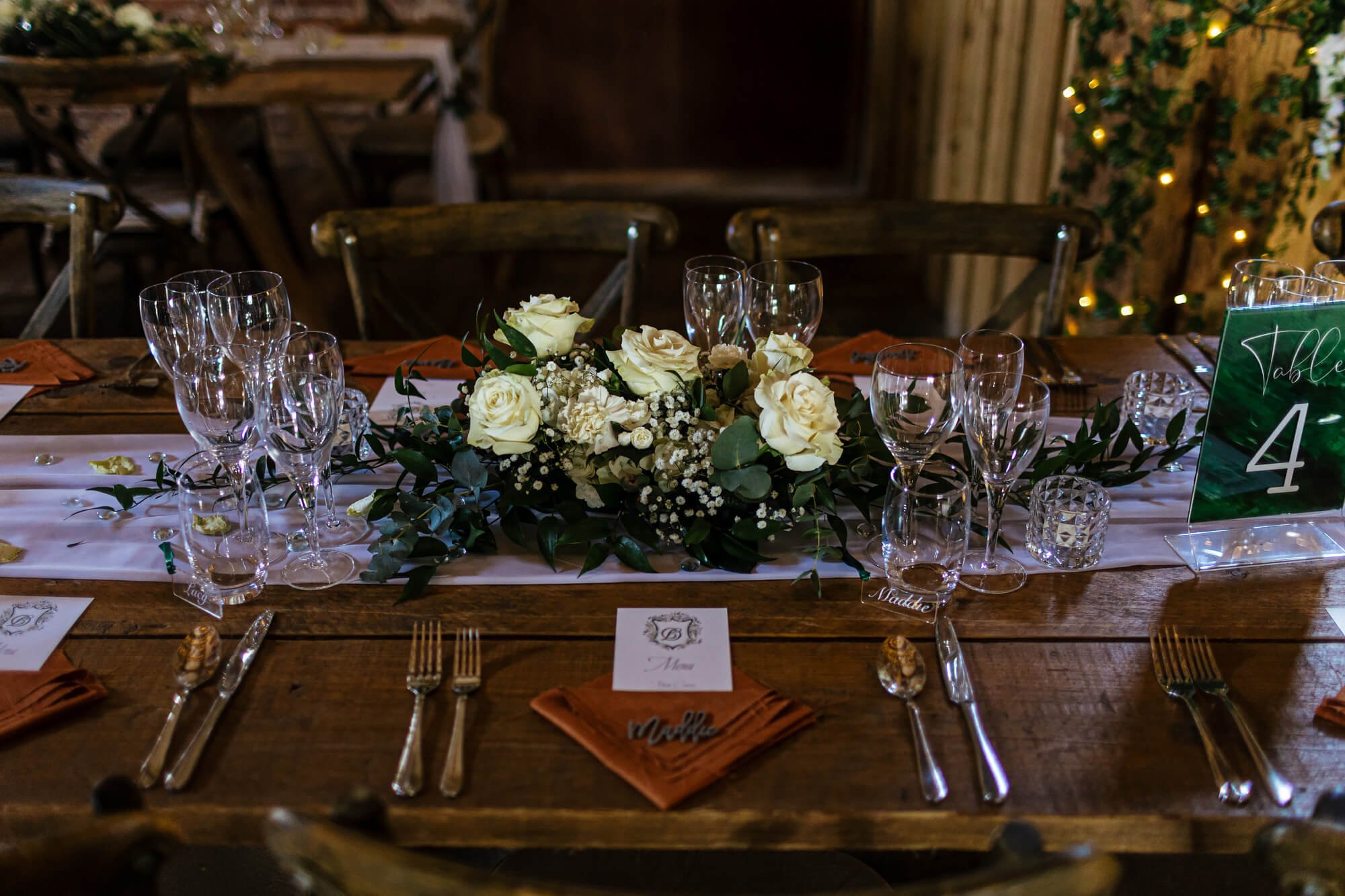 Flower decorations on the table at a wedding