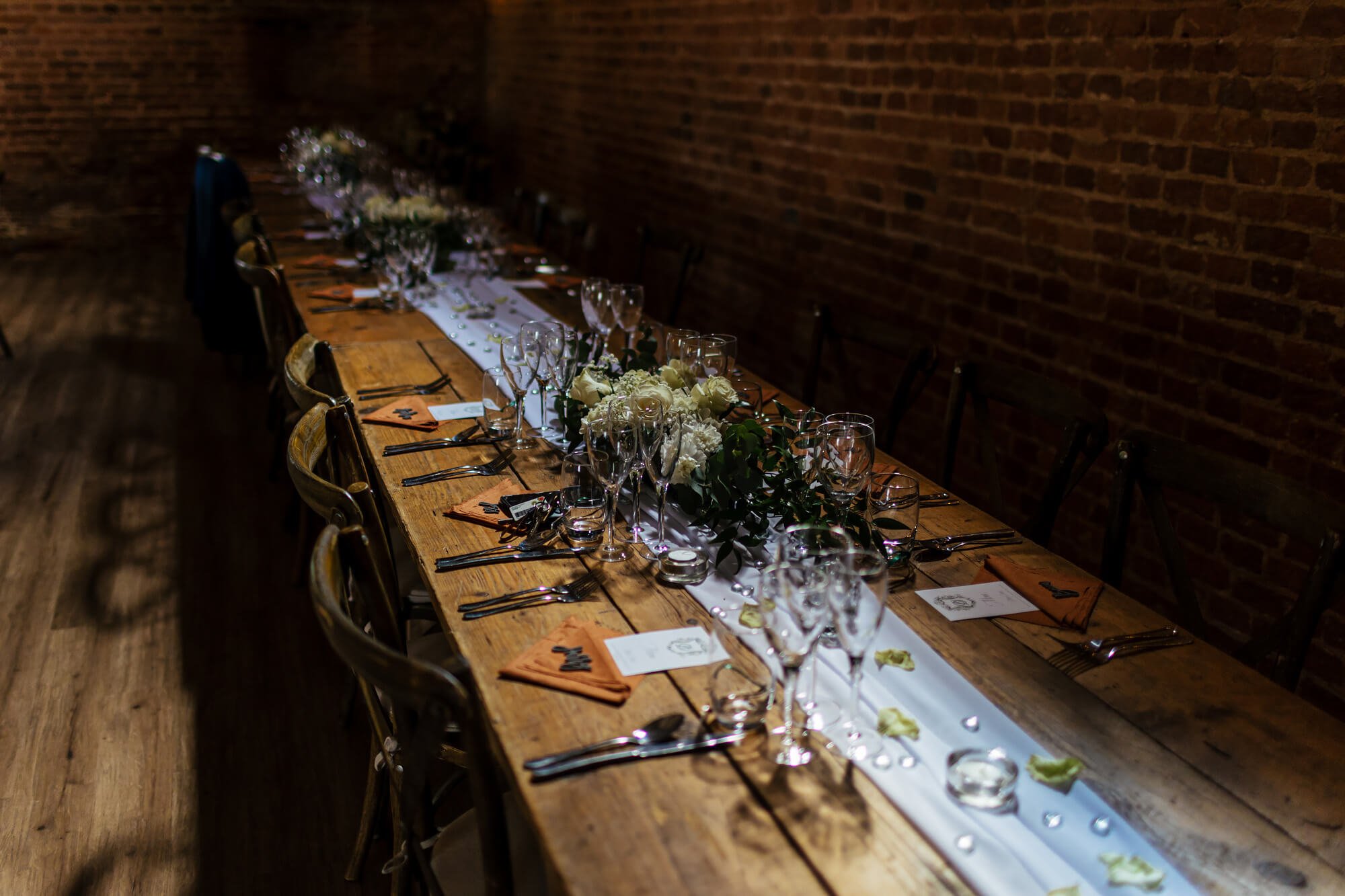 Table set up at a Barford Park Barn wedding