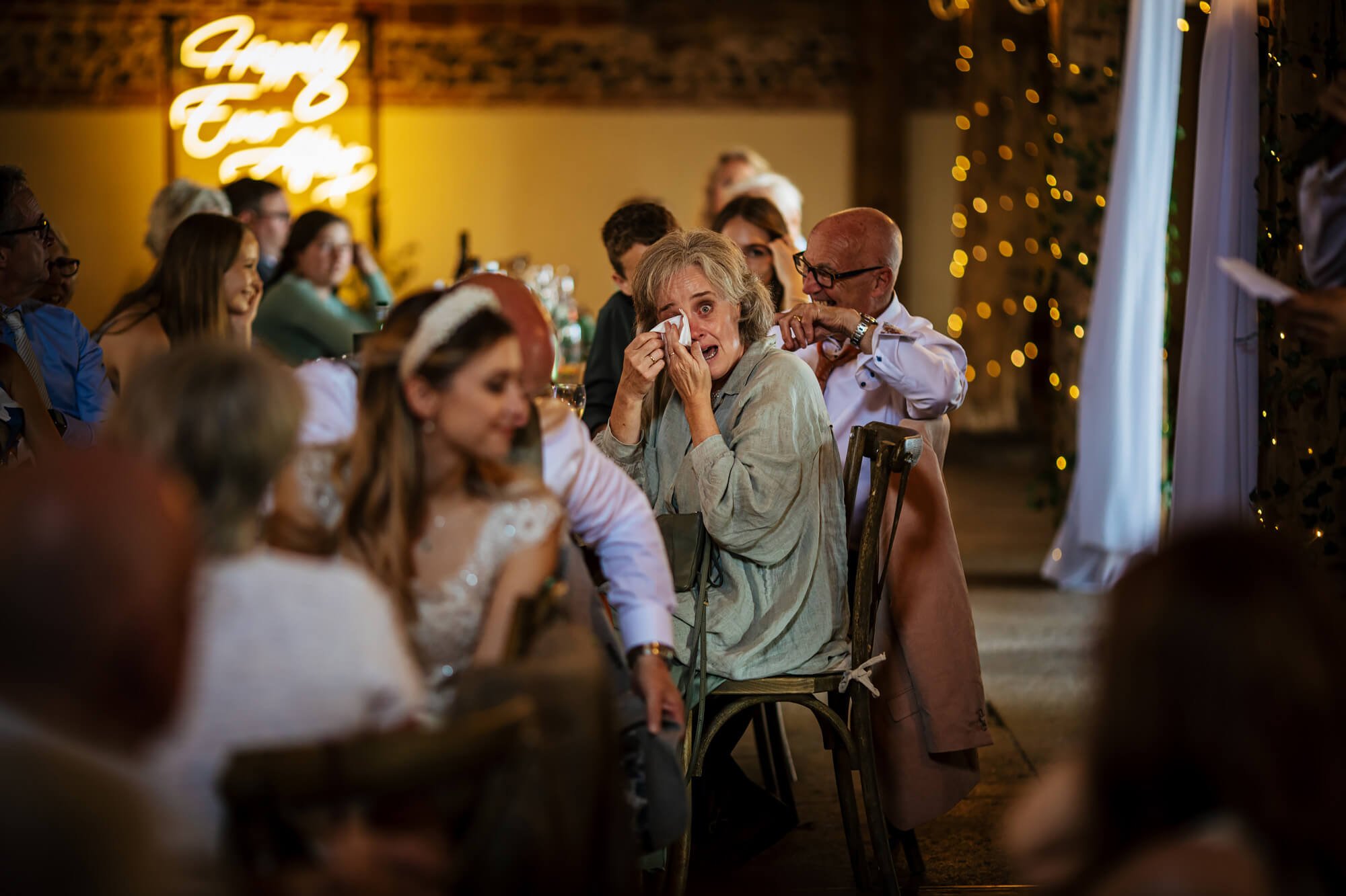 Wedding guests crying during the speeches