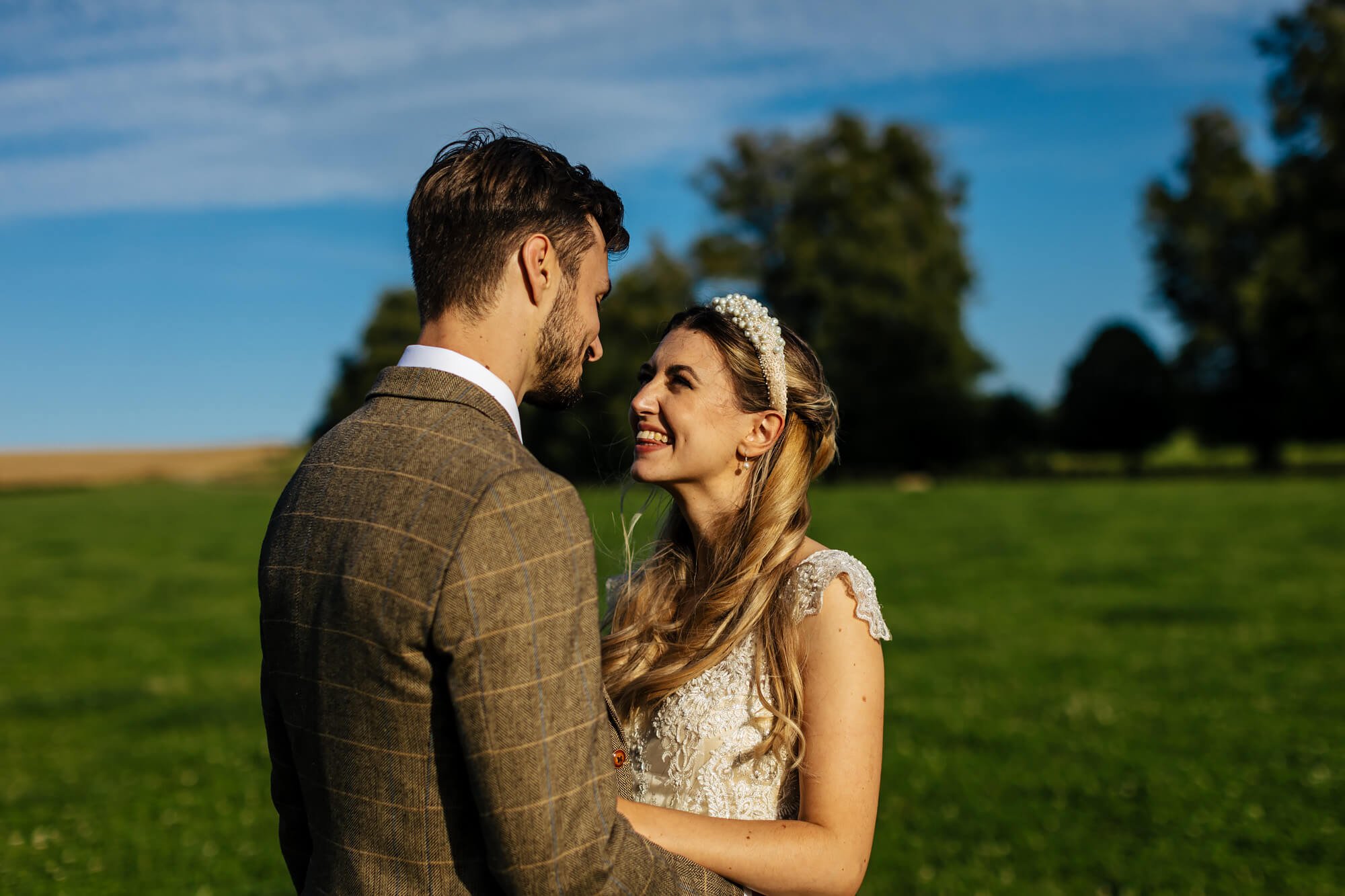 Sunset portrait at a Barford Park Barn wedding