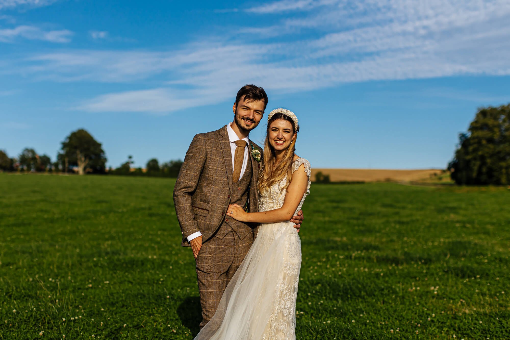 Portrait at a sunny Barford Park Barn wedding