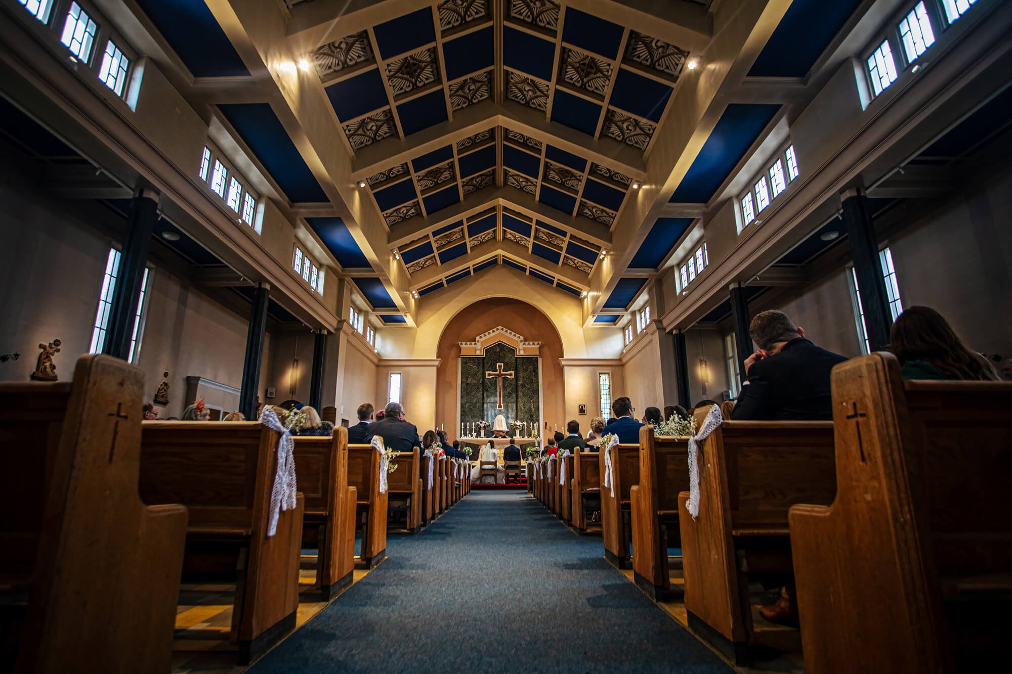 Wide shot of the church for a wedding ceremony