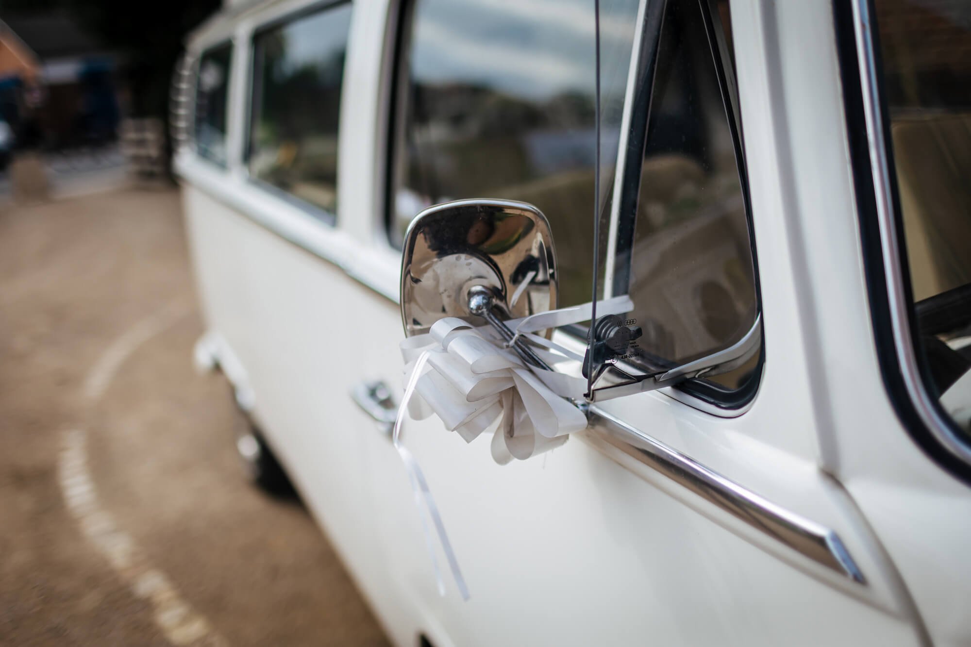 Wing mirror ribbons on a VW campervan