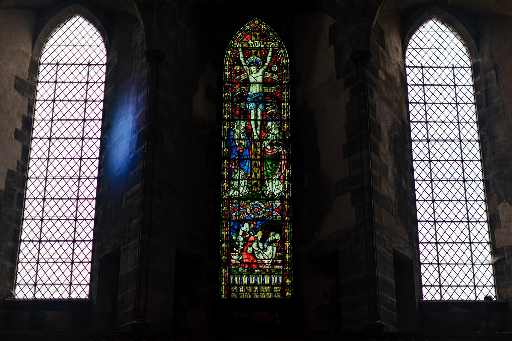 Stained glass windows at Left Bank Leeds
