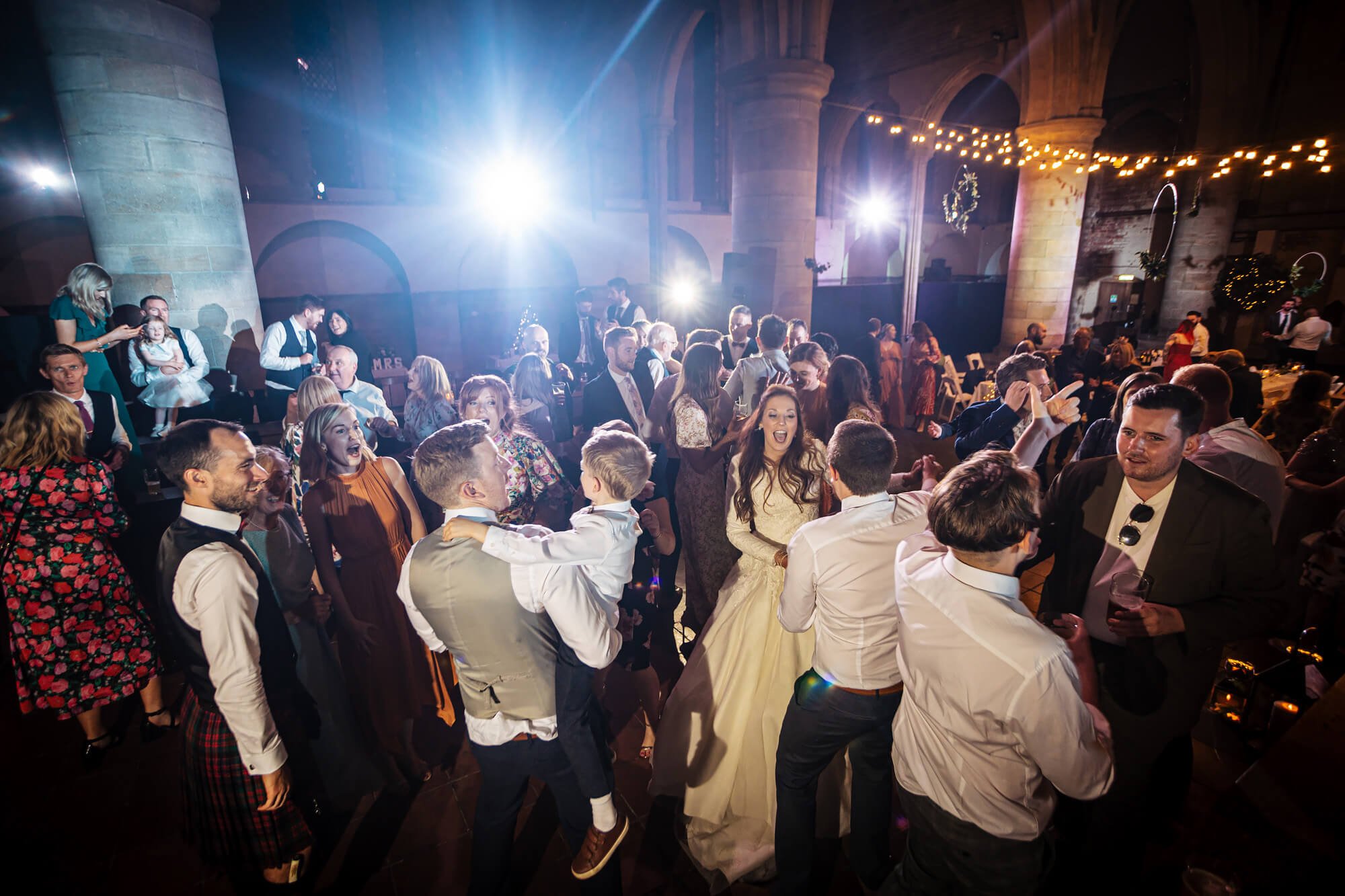 Wedding guests dancing in Leeds