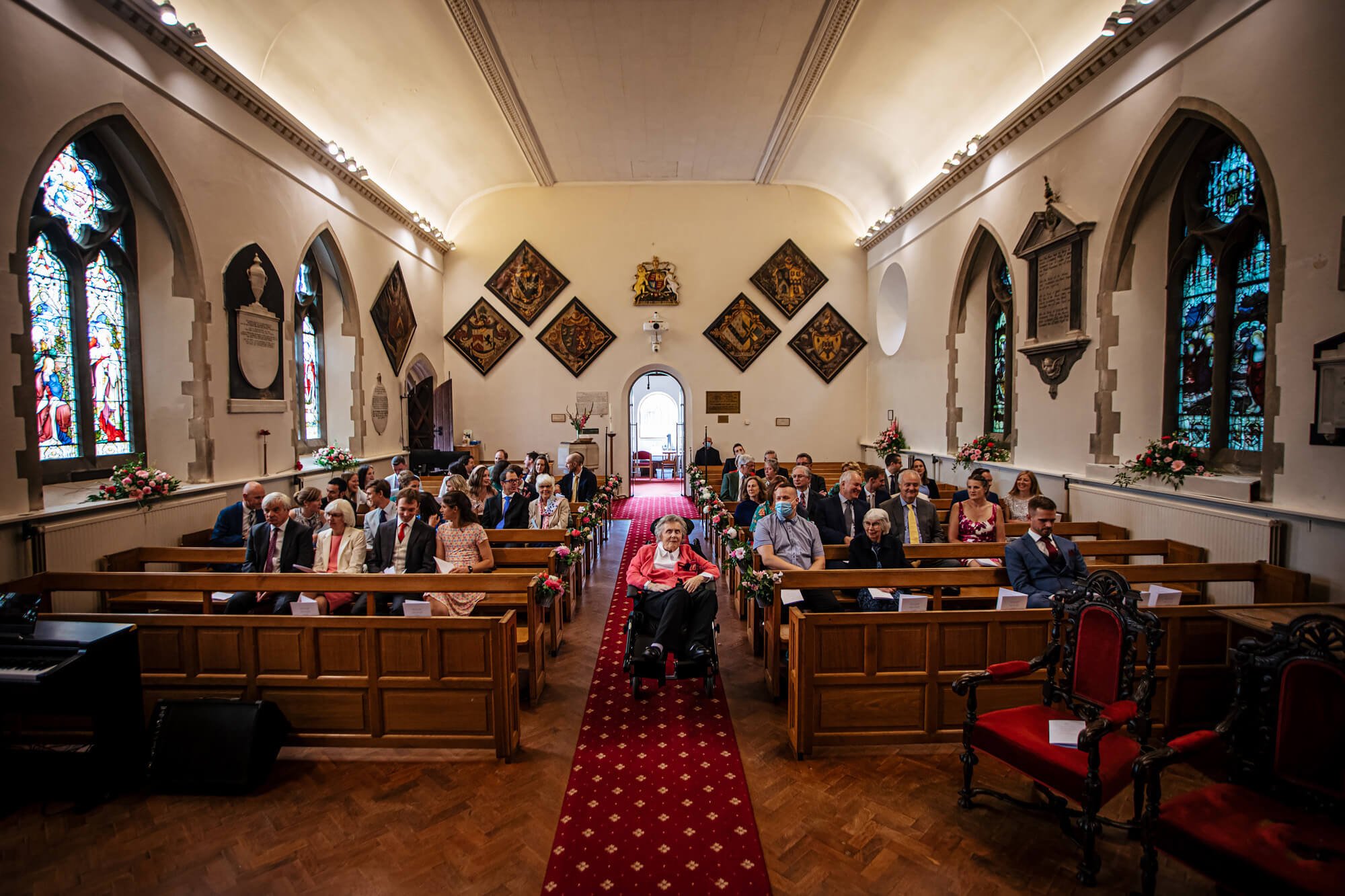 The congregation at a church wedding ceremony