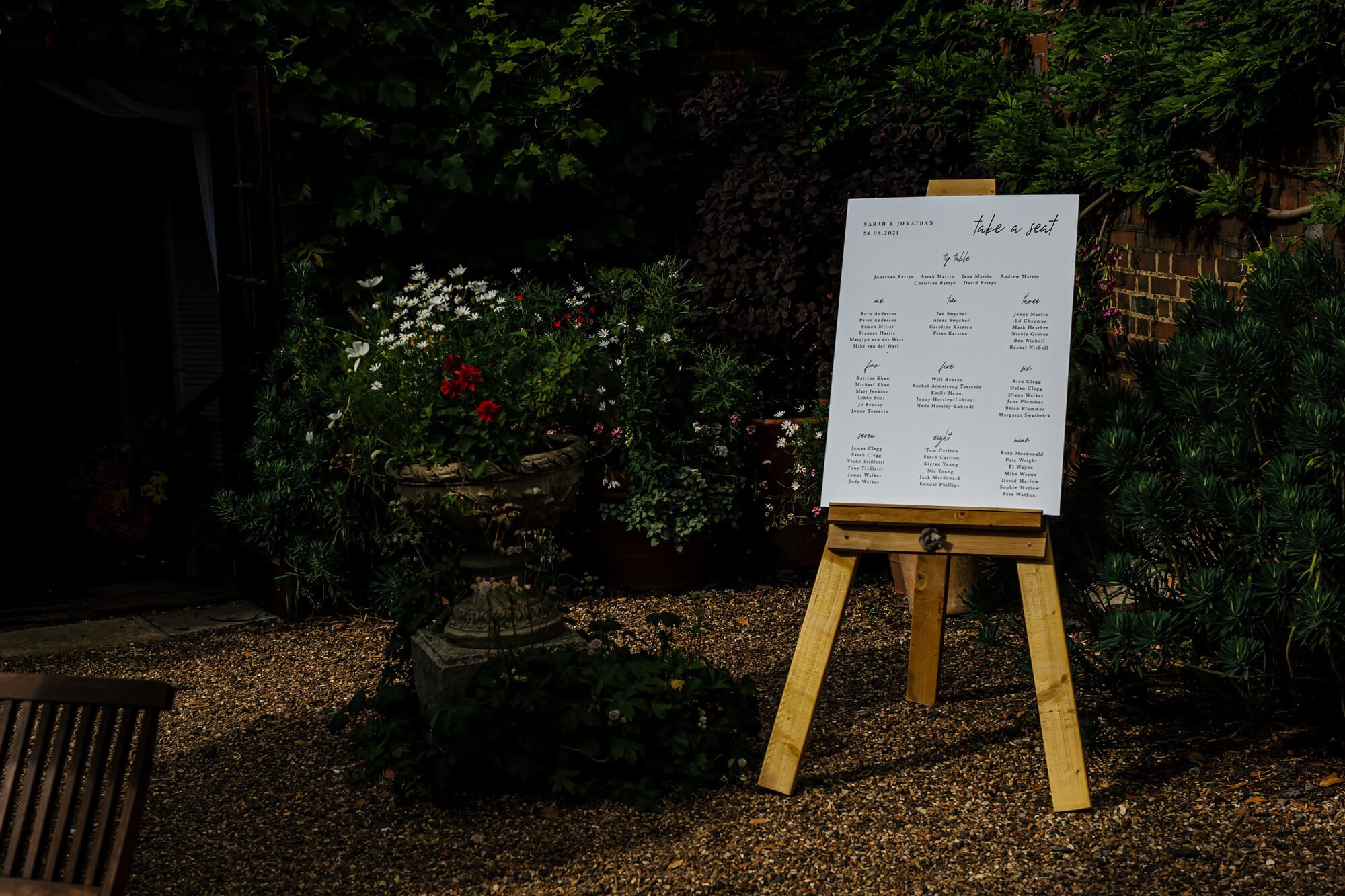 Seating plan at a Chenies Manor wedding