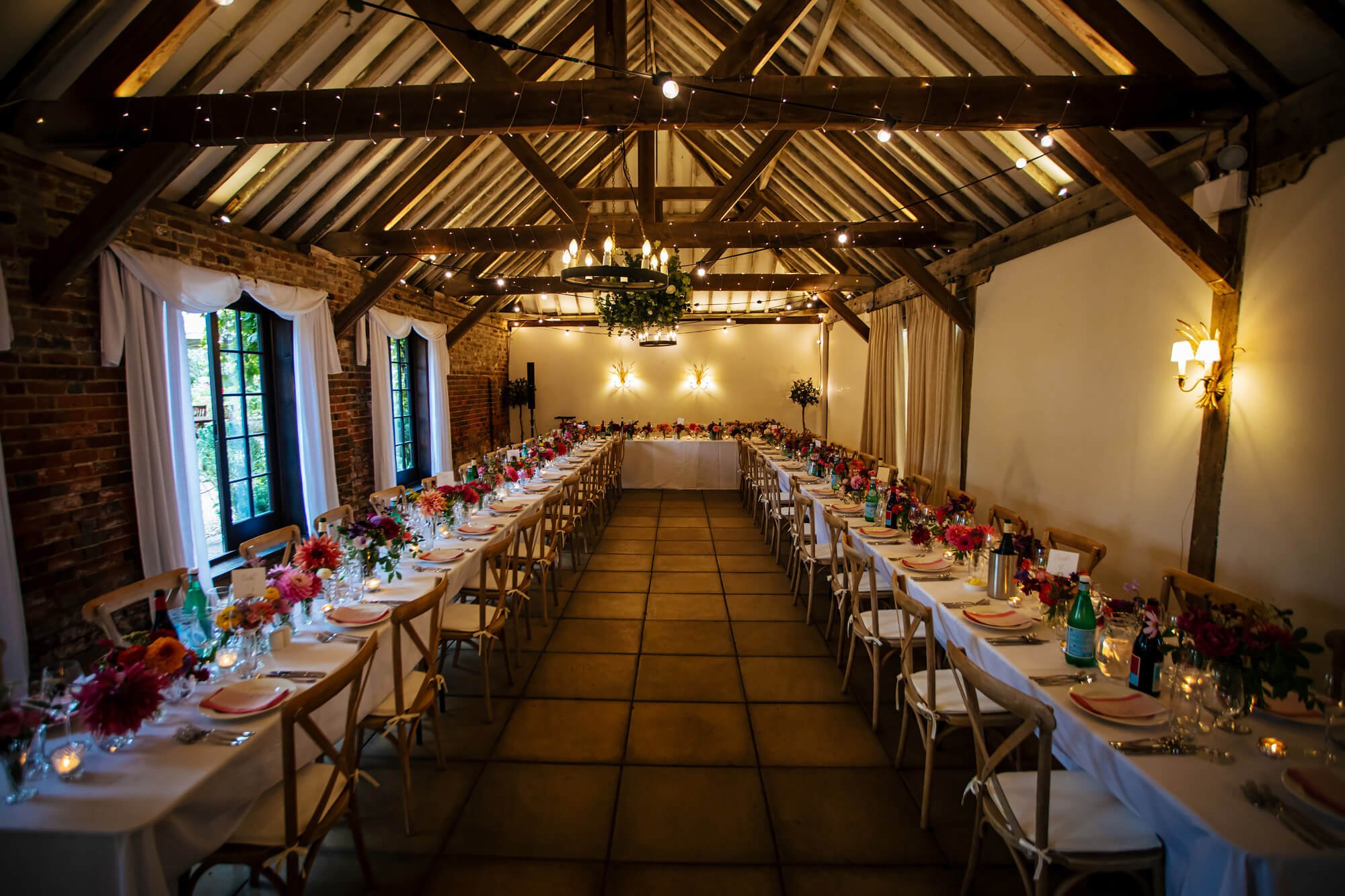Tables set up for a wedding in Hertfordshire