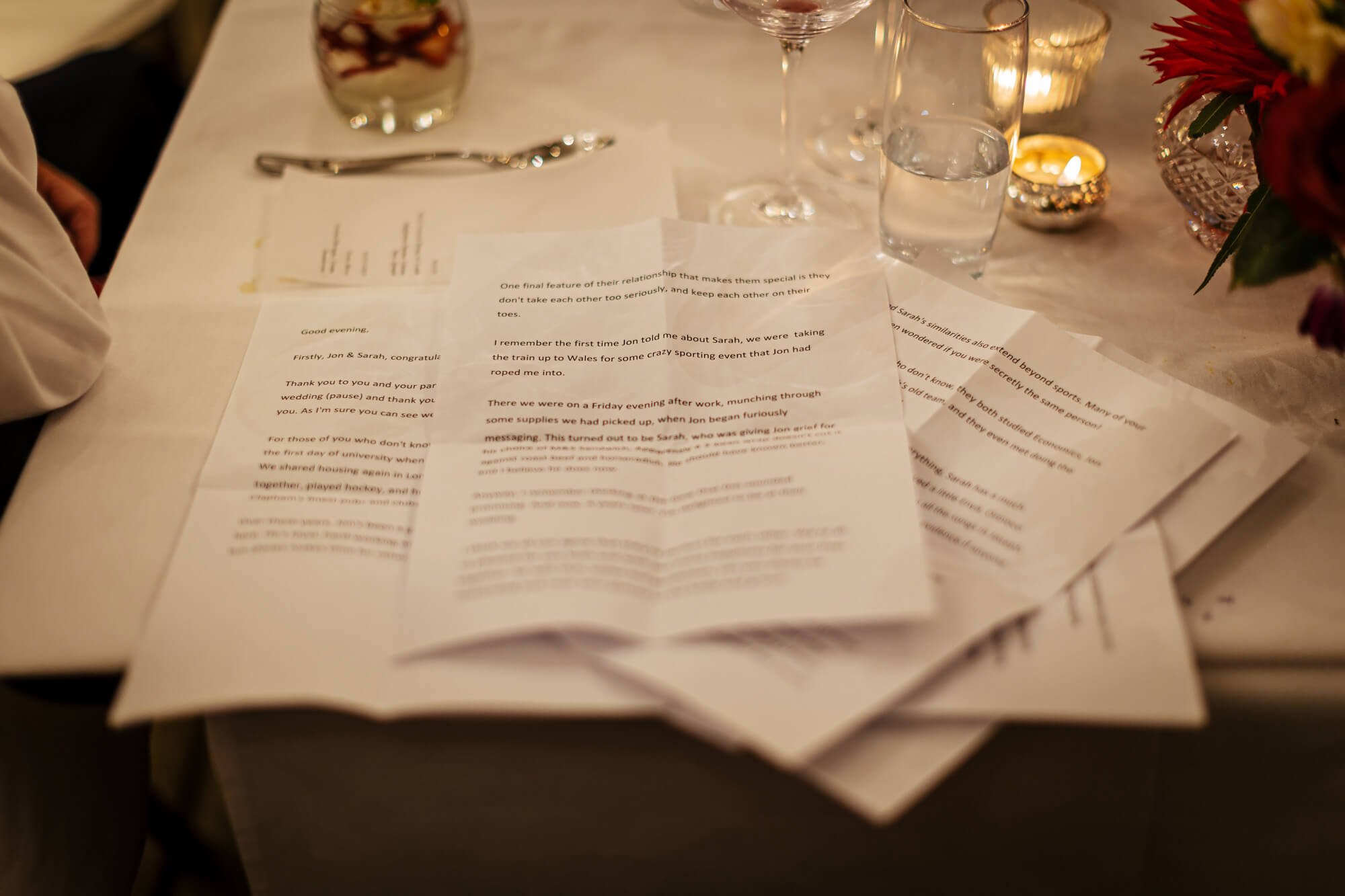 The notes of the best man's speech at a wedding