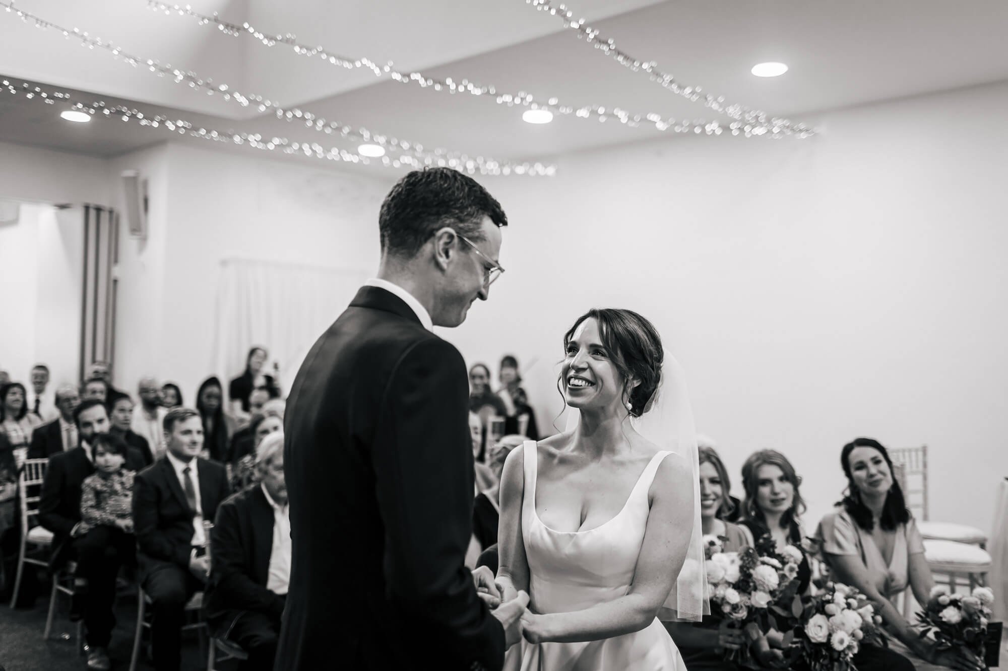Black and white photo of a wedding in Yorkshire