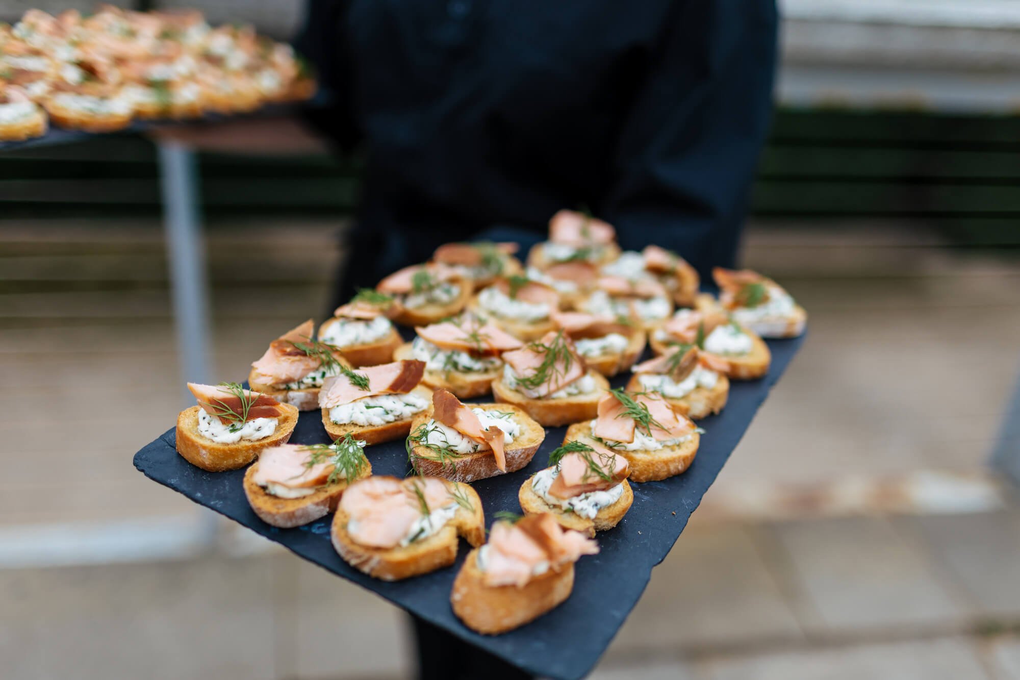 Canapés for the guests at a wedding 