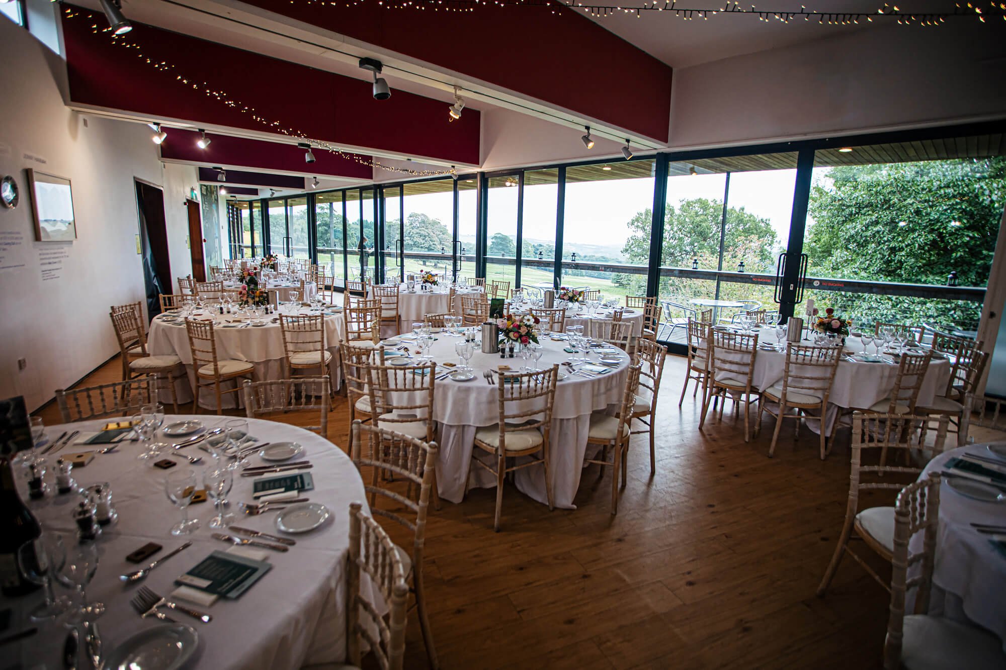 Tables set up for a wedding at The Yorkshire Sculpture Park