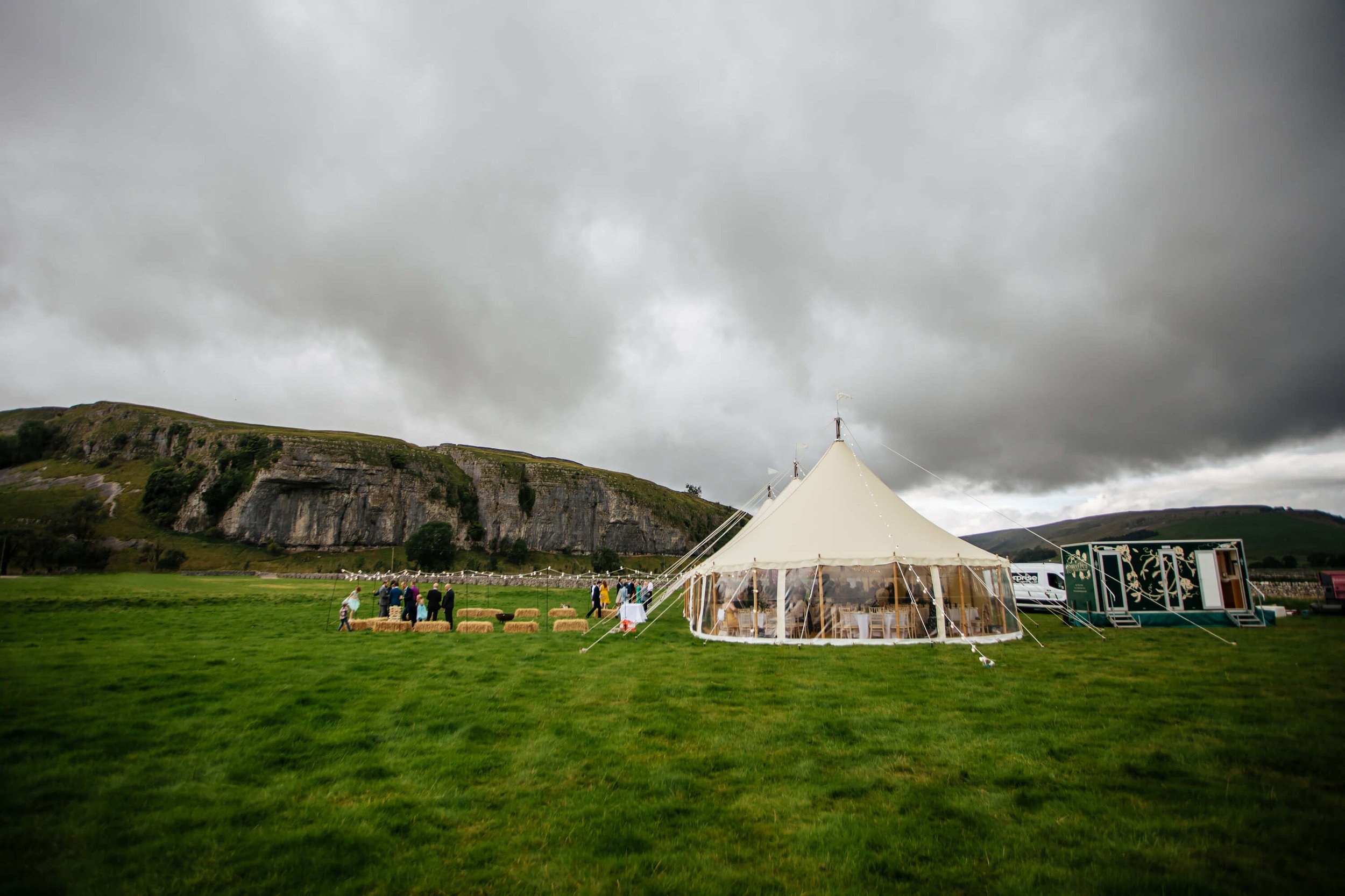 Marquee in the field at a Kilnsey Park wedding