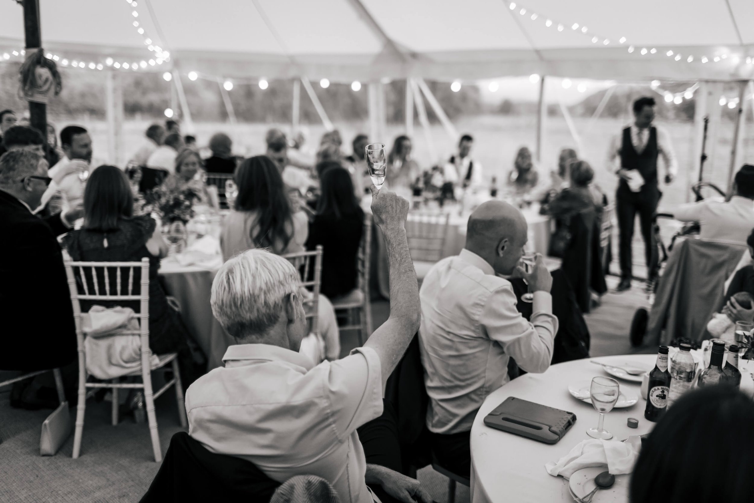 Wedding guests toast the speeches