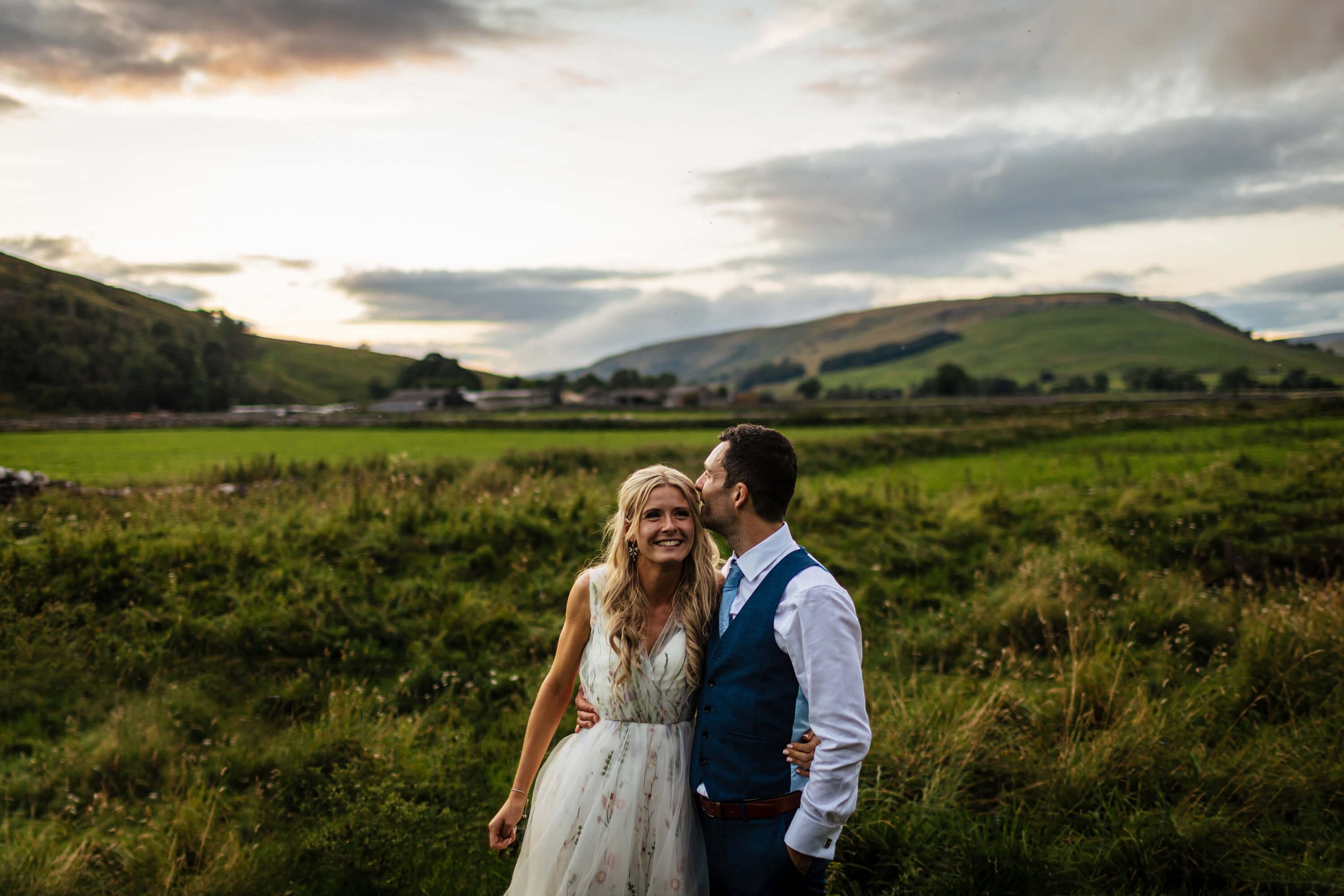 Sunset portrait of a bride and groom in the Yorkshire Dales