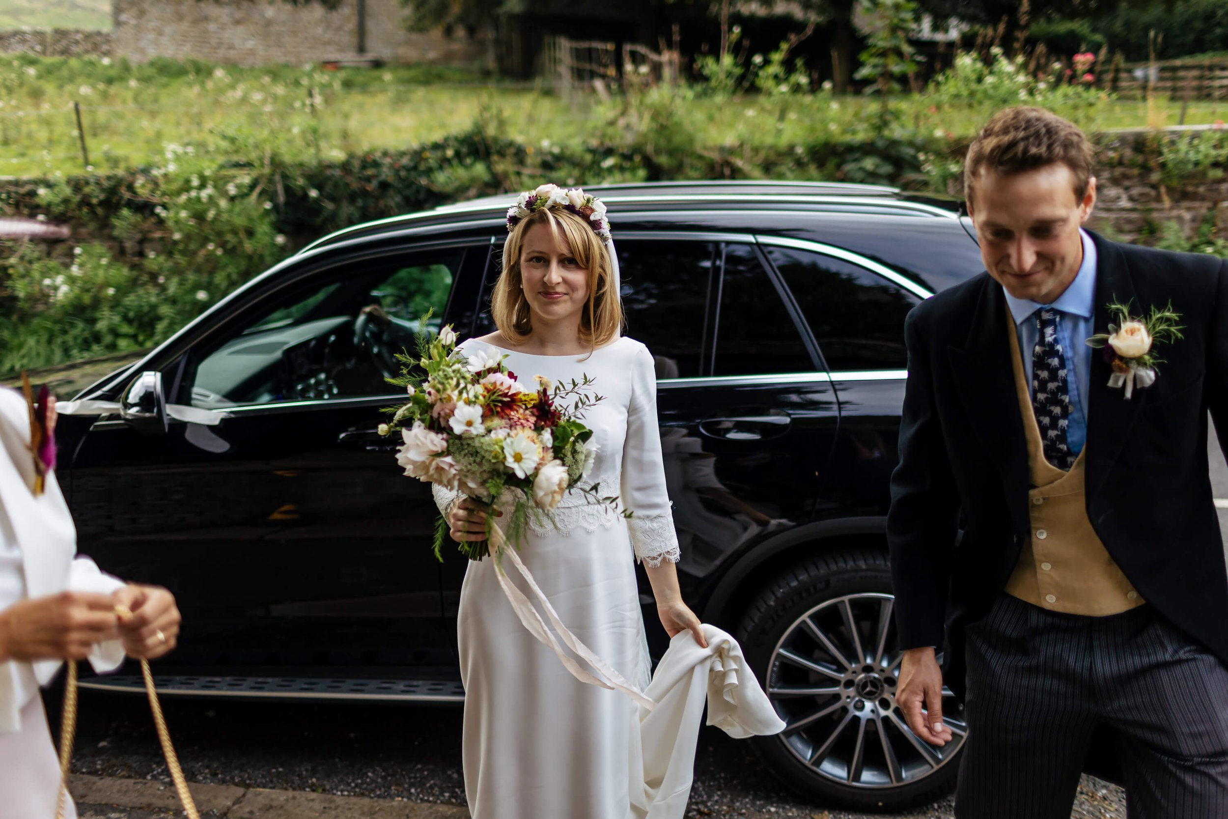 The bride arrives to her wedding in Yorkshire