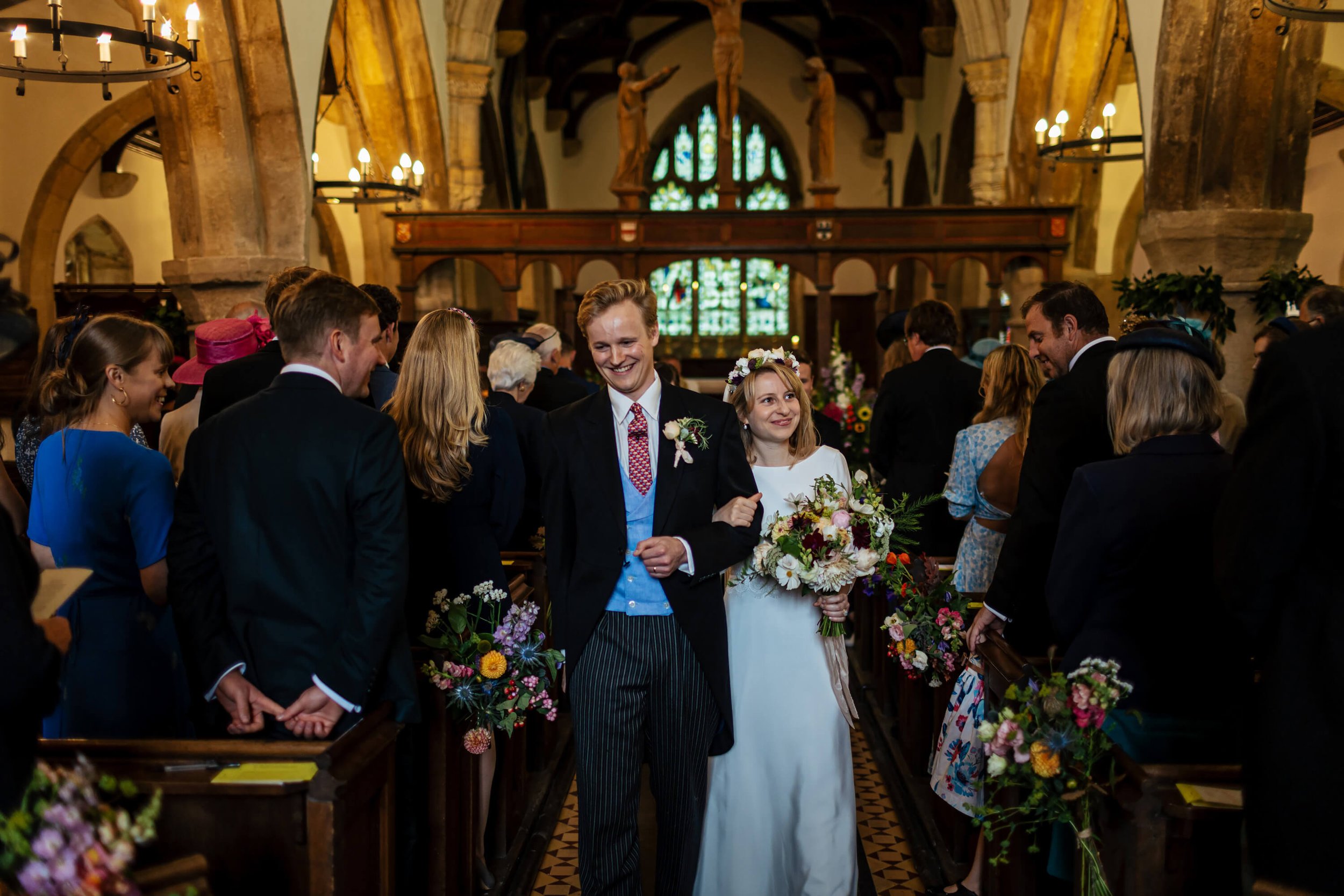 Walking down the aisle as husband and wife in Yorkshire