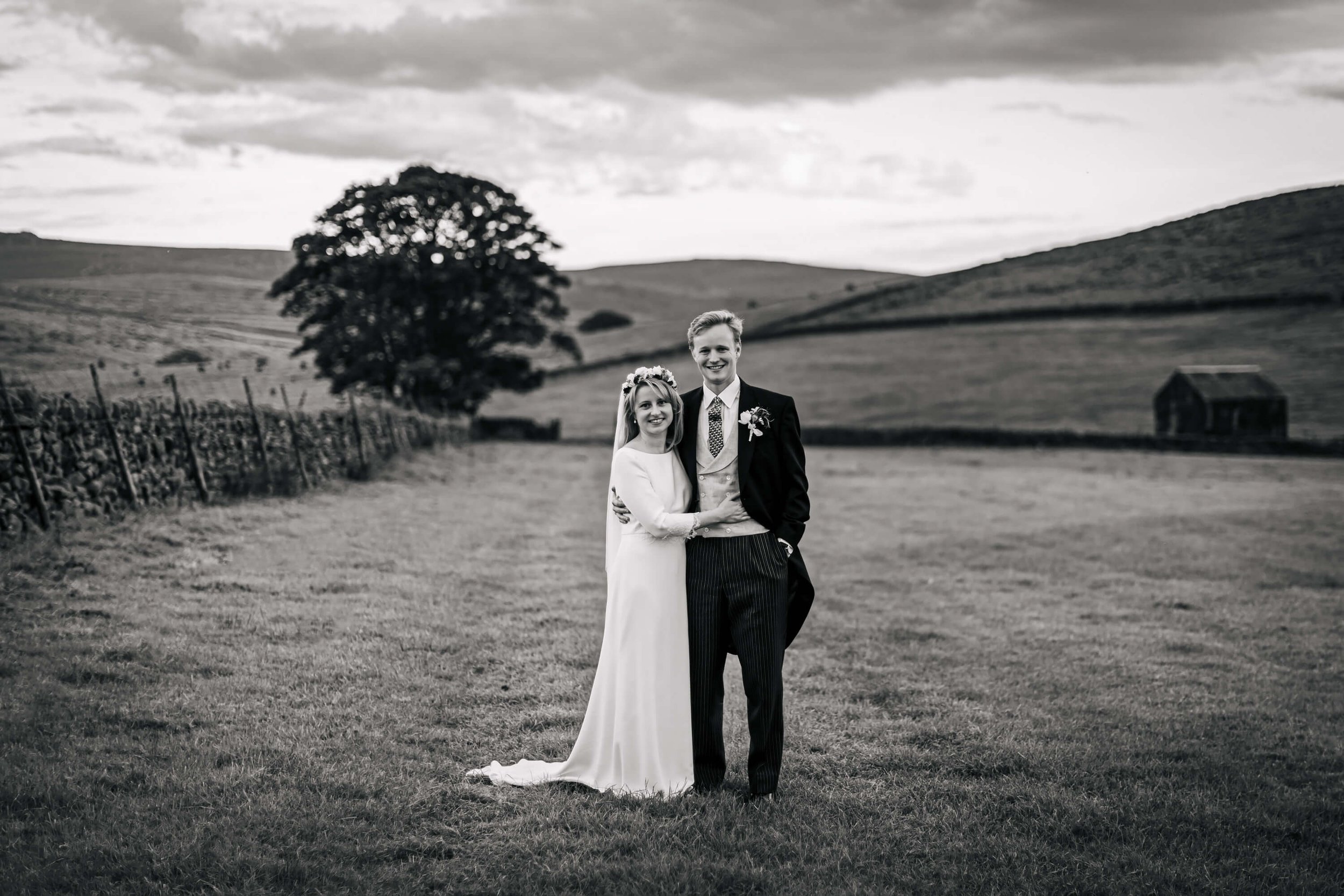 Black and white couple portrait in the Yorkshire Dales