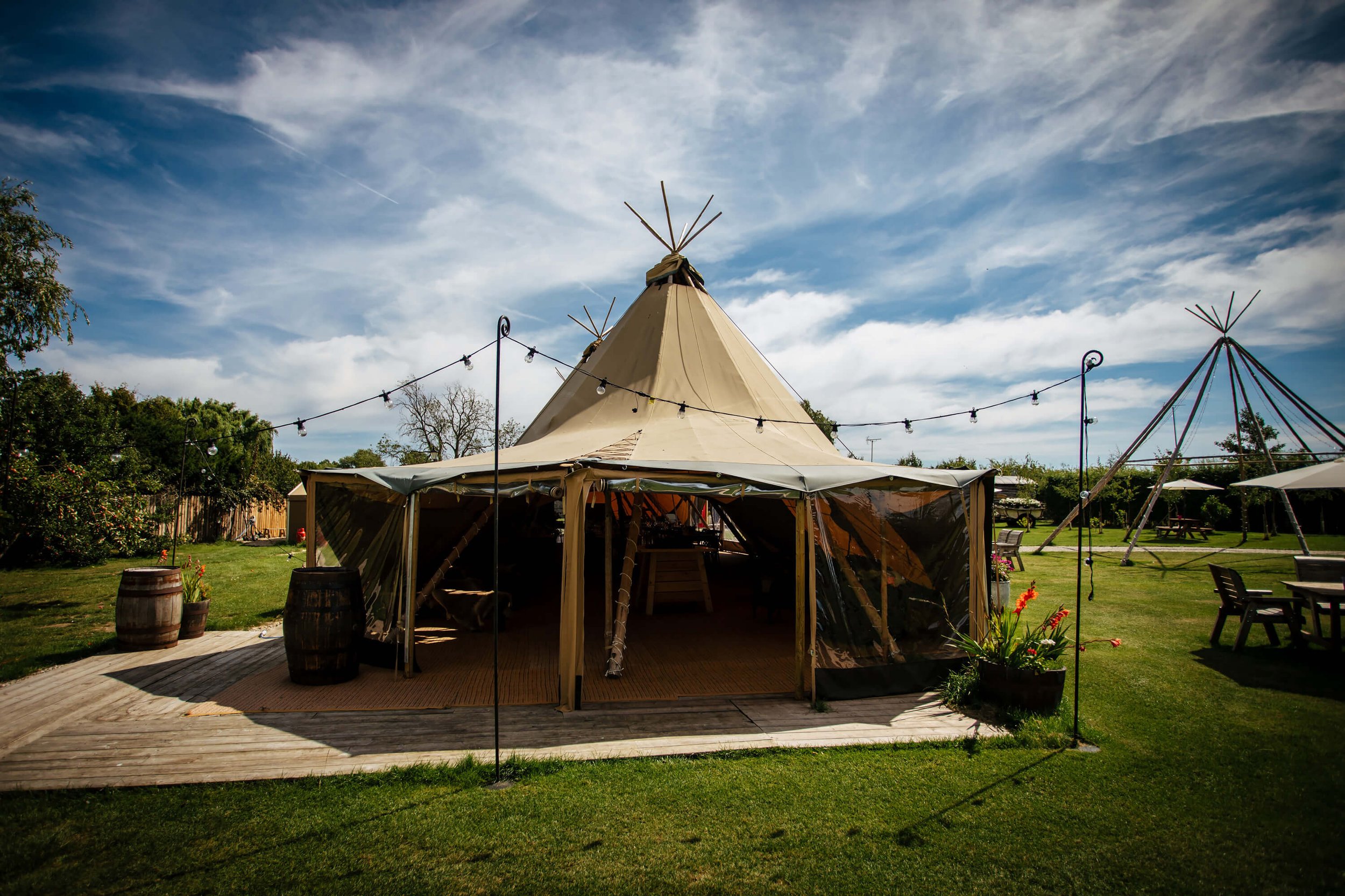 Marquee in the sunshine at Skipbridge Country Weddings