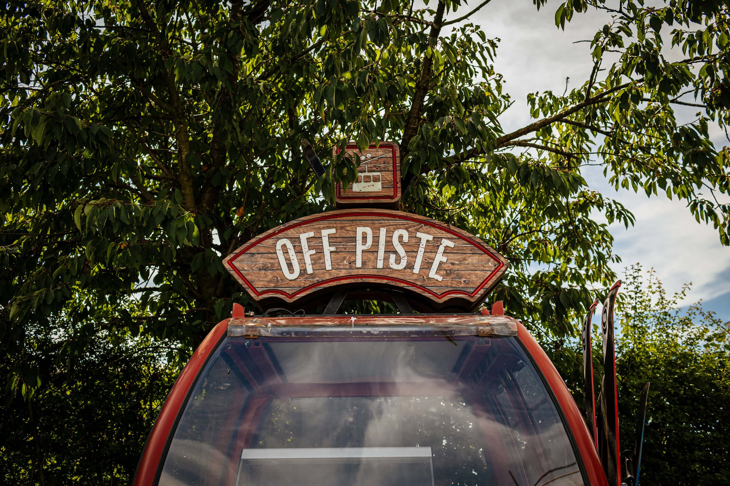 Cooky ski lift vehicle at a wedding