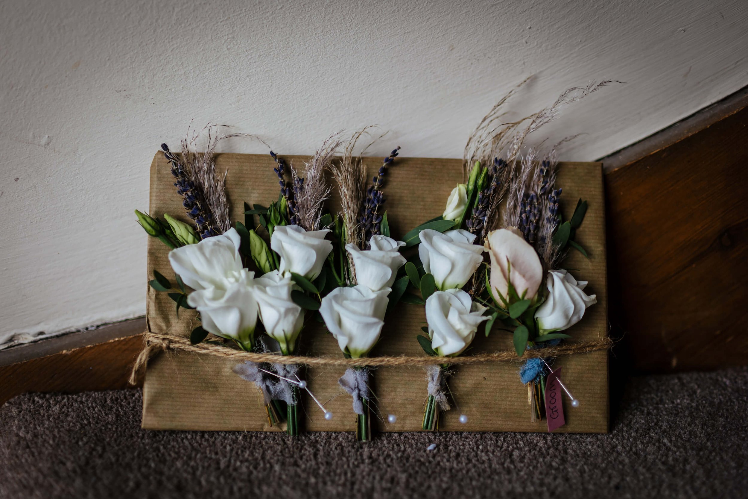 Buttonholes ready for a wedding in Yorkshire