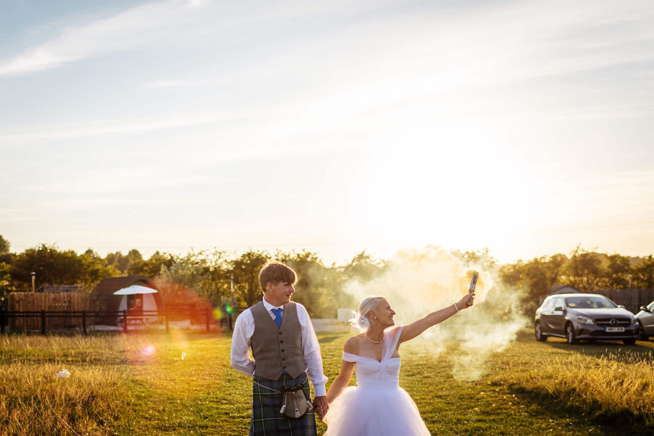 Smoke bombs at Skipbridge Country Weddings