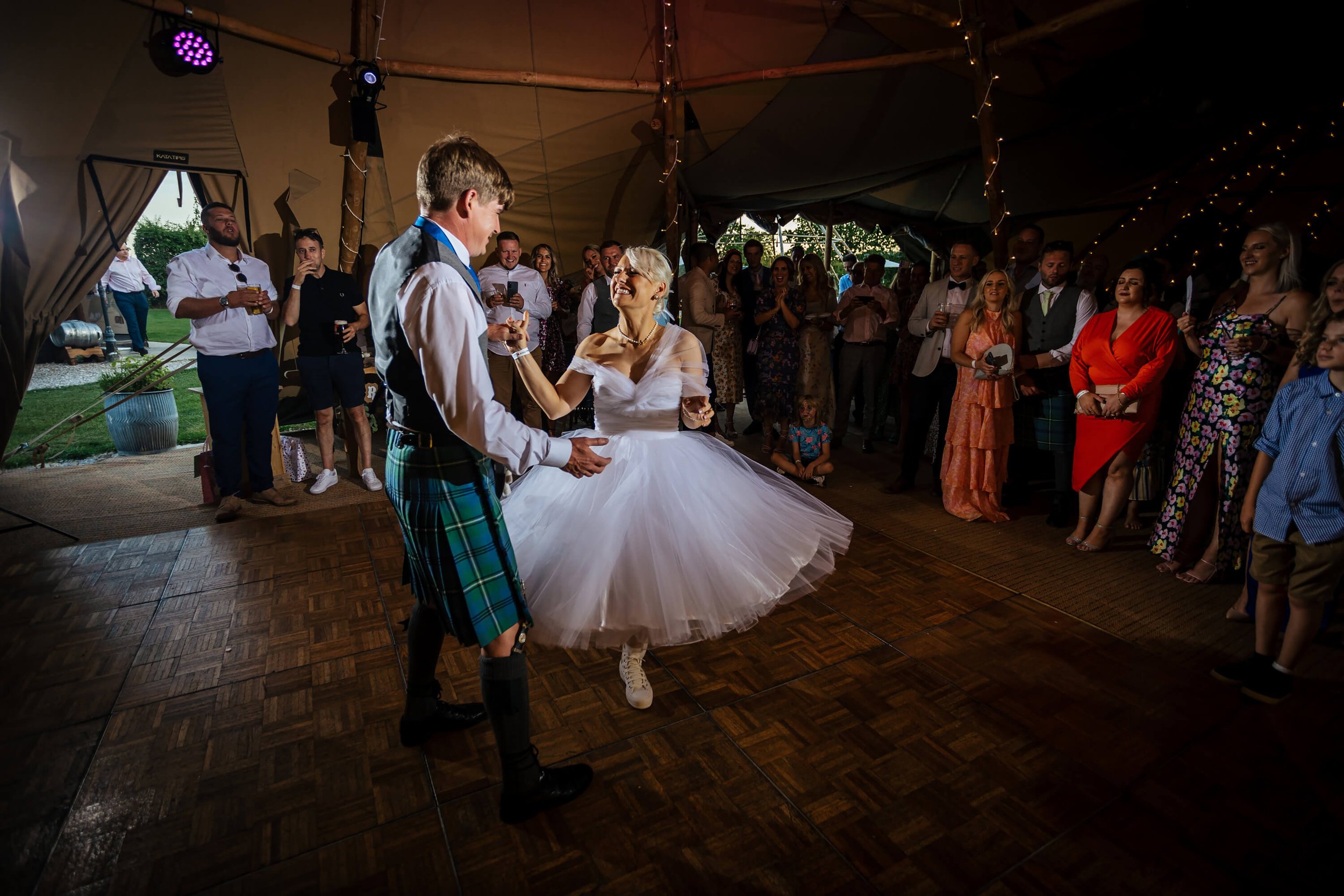 First dance at a wedding in a marquee