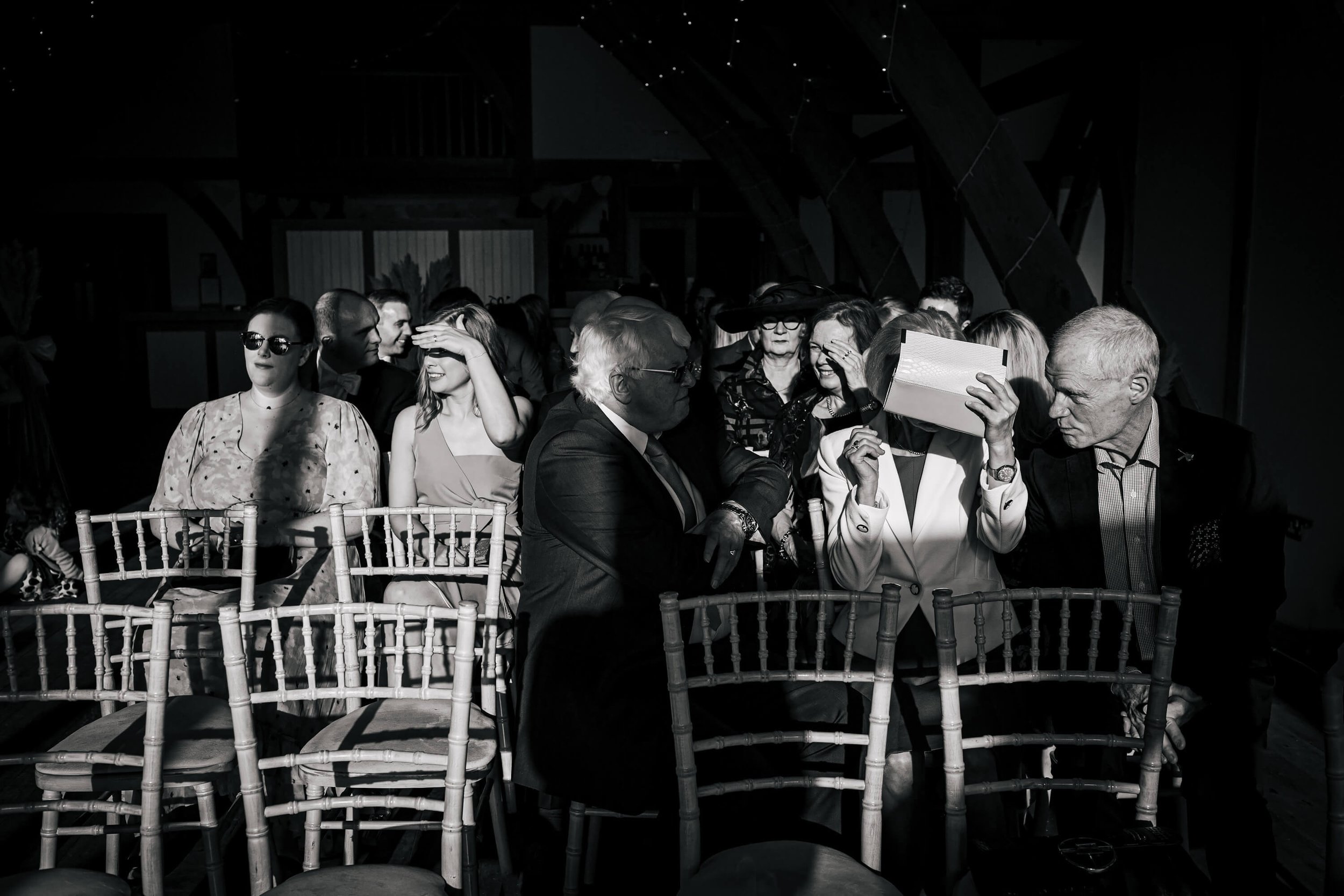 Wedding guests at the ceremony in Sandburn Hall