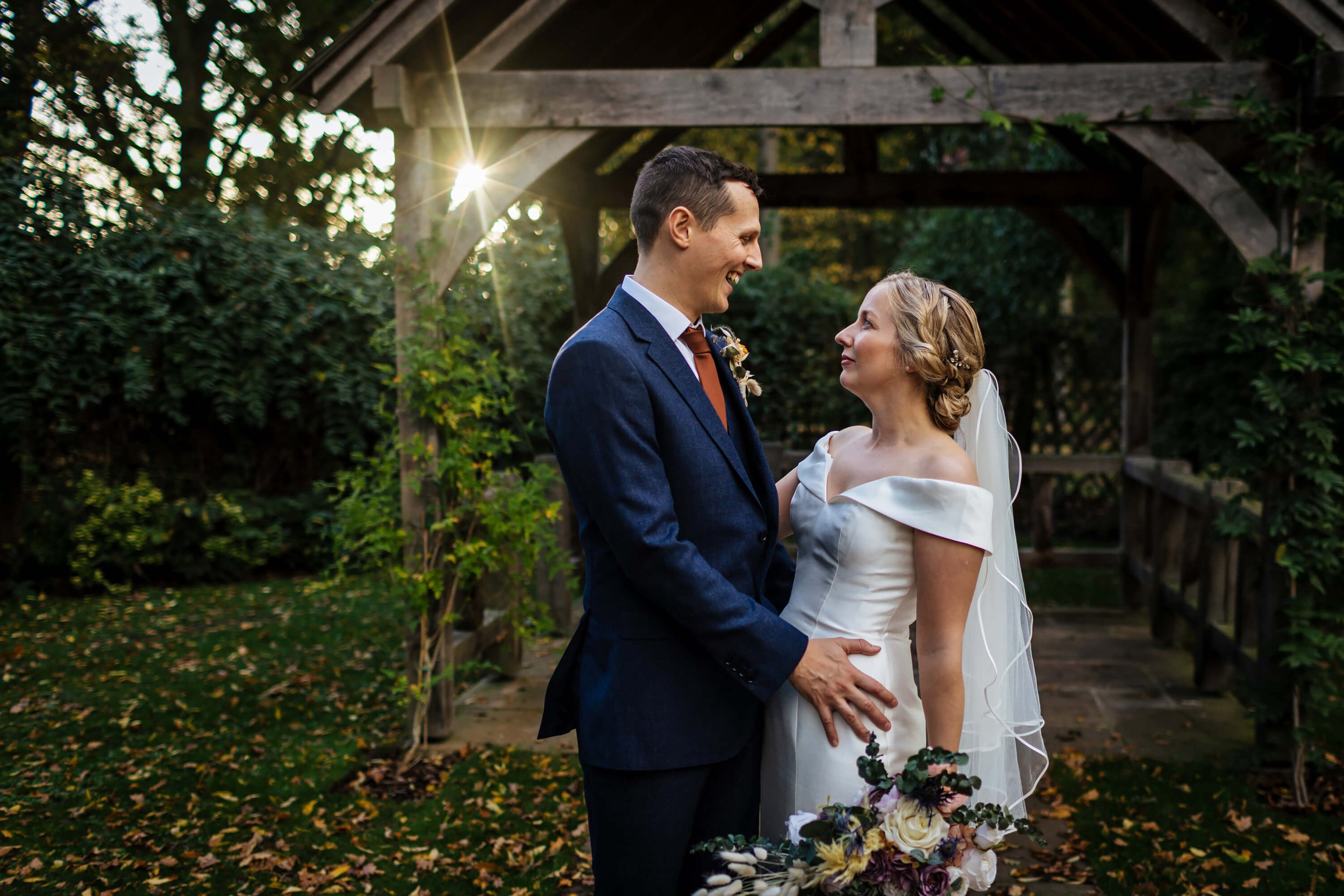 Bride and groom couple portrait at a Sandburn Hall wedding