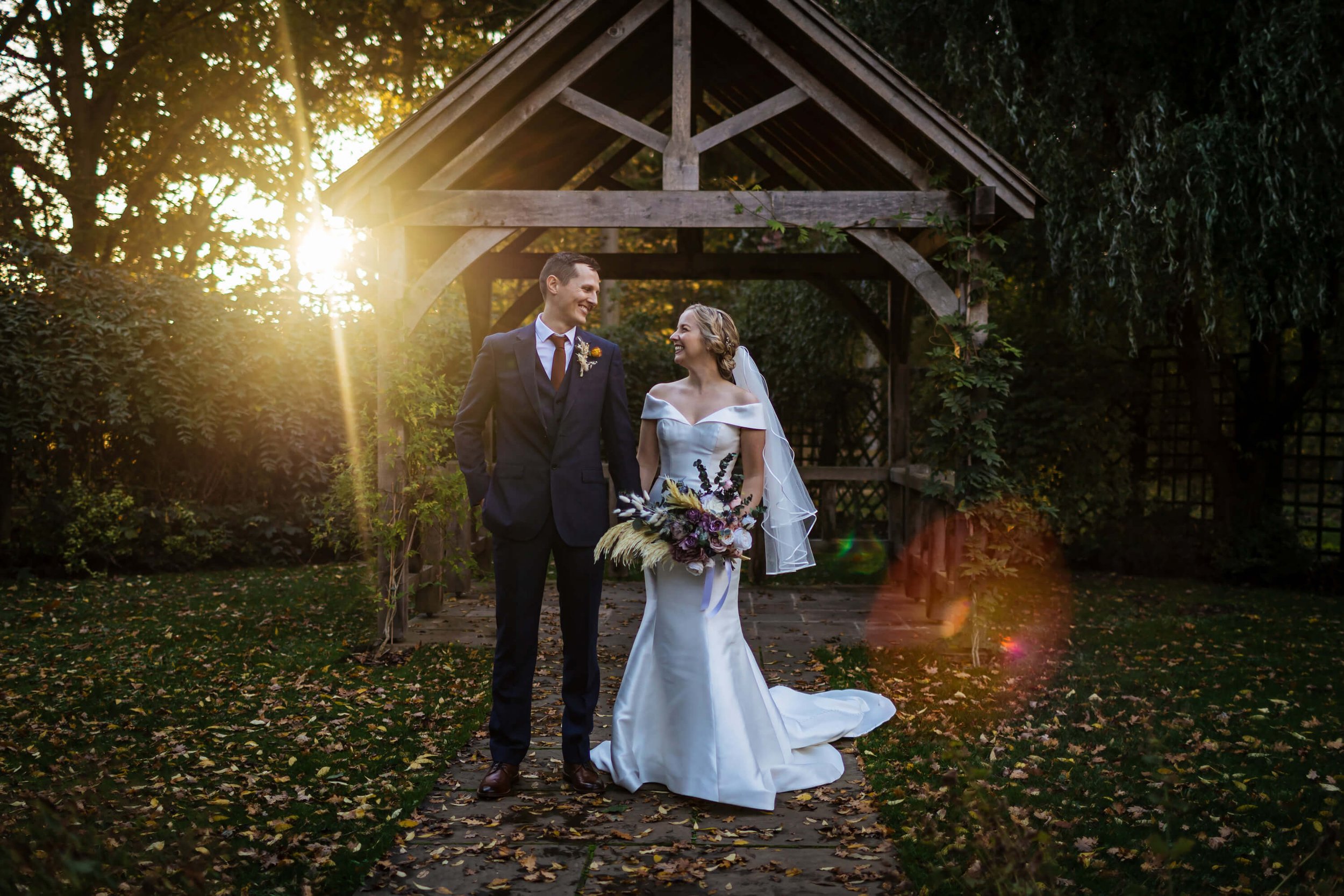 Sunset portrait at a wedding at Sandburn Hall