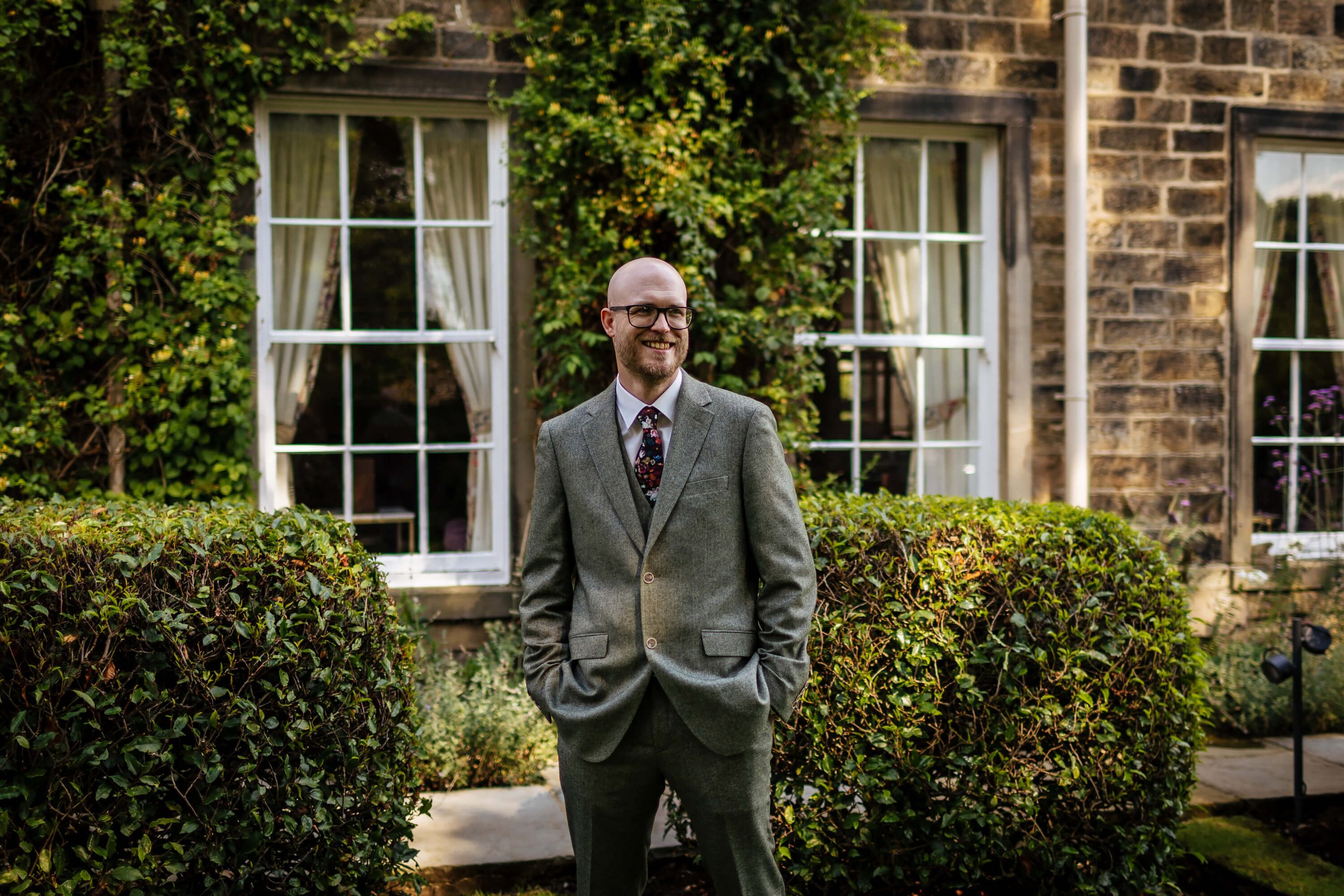 Groom in his suit at the Devonshire Arms