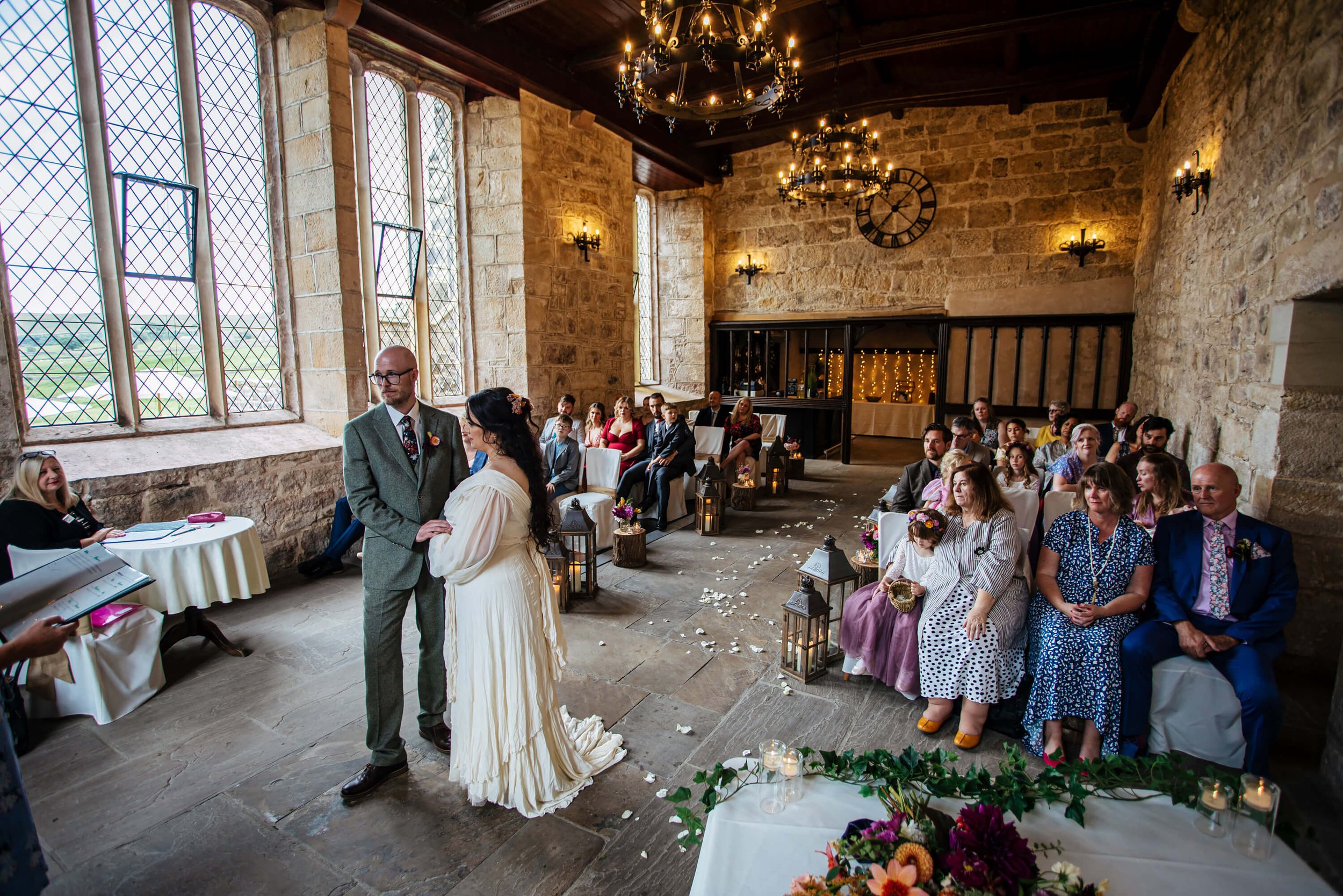 A wedding ceremony at Barden Tower in Yorkshire