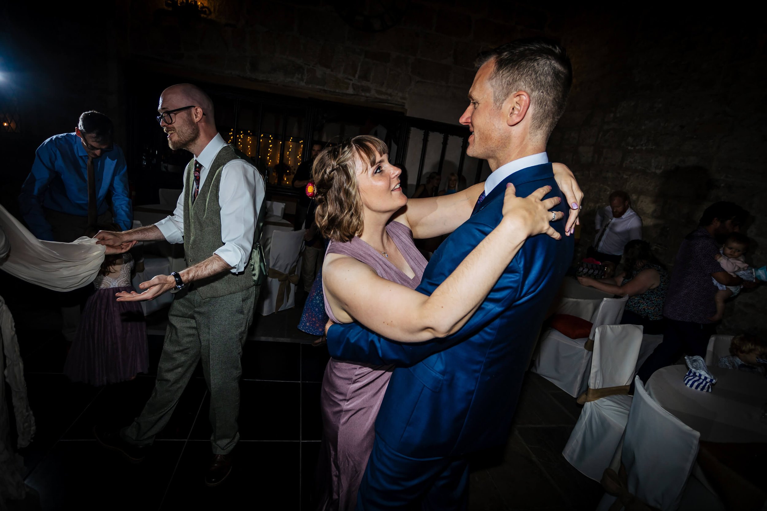 Wedding guests on the dance floor in Yorkshire