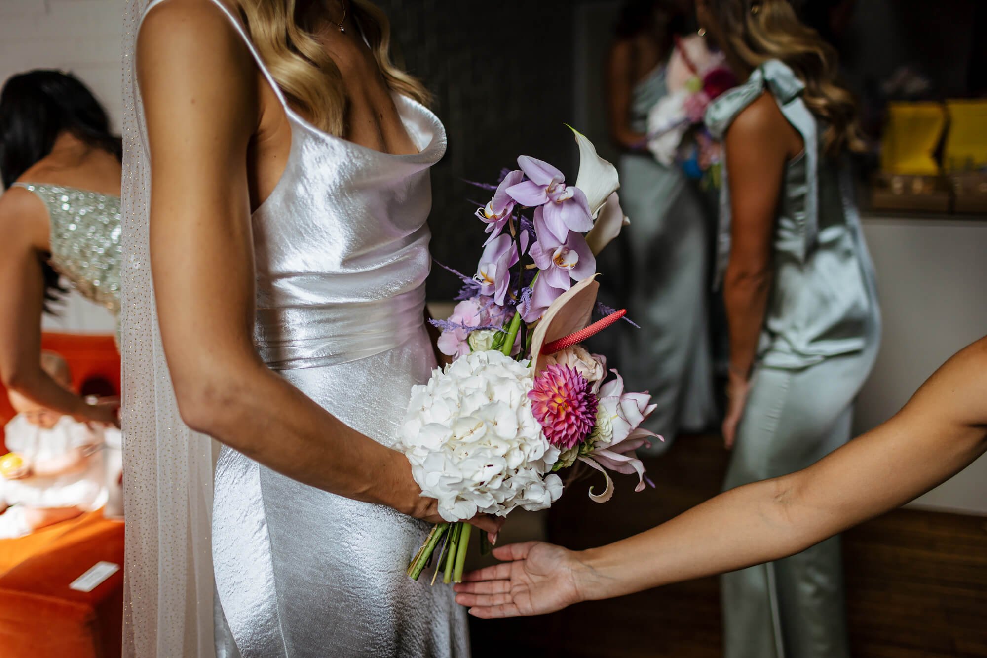 A beautiful wedding bouquet held by the bride