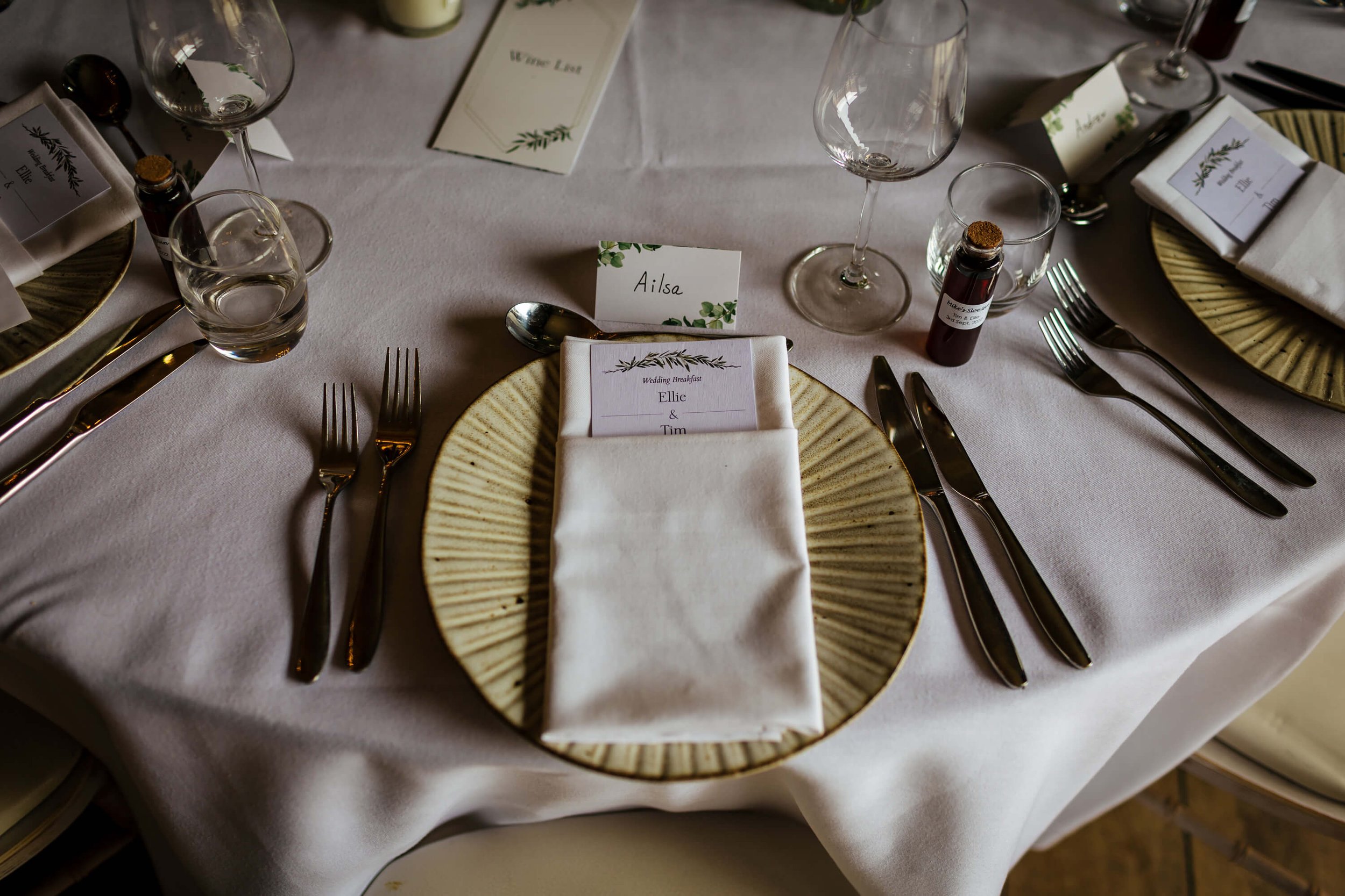 Place setting at a wedding table