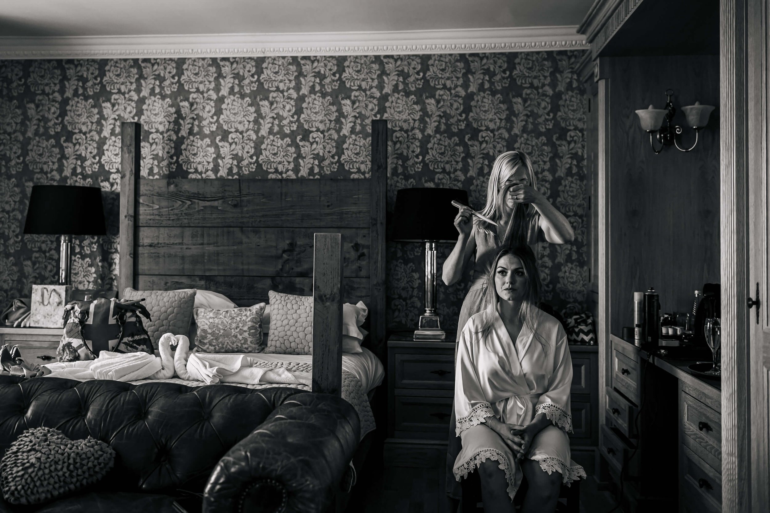 Bride getting ready at Swancar Farm