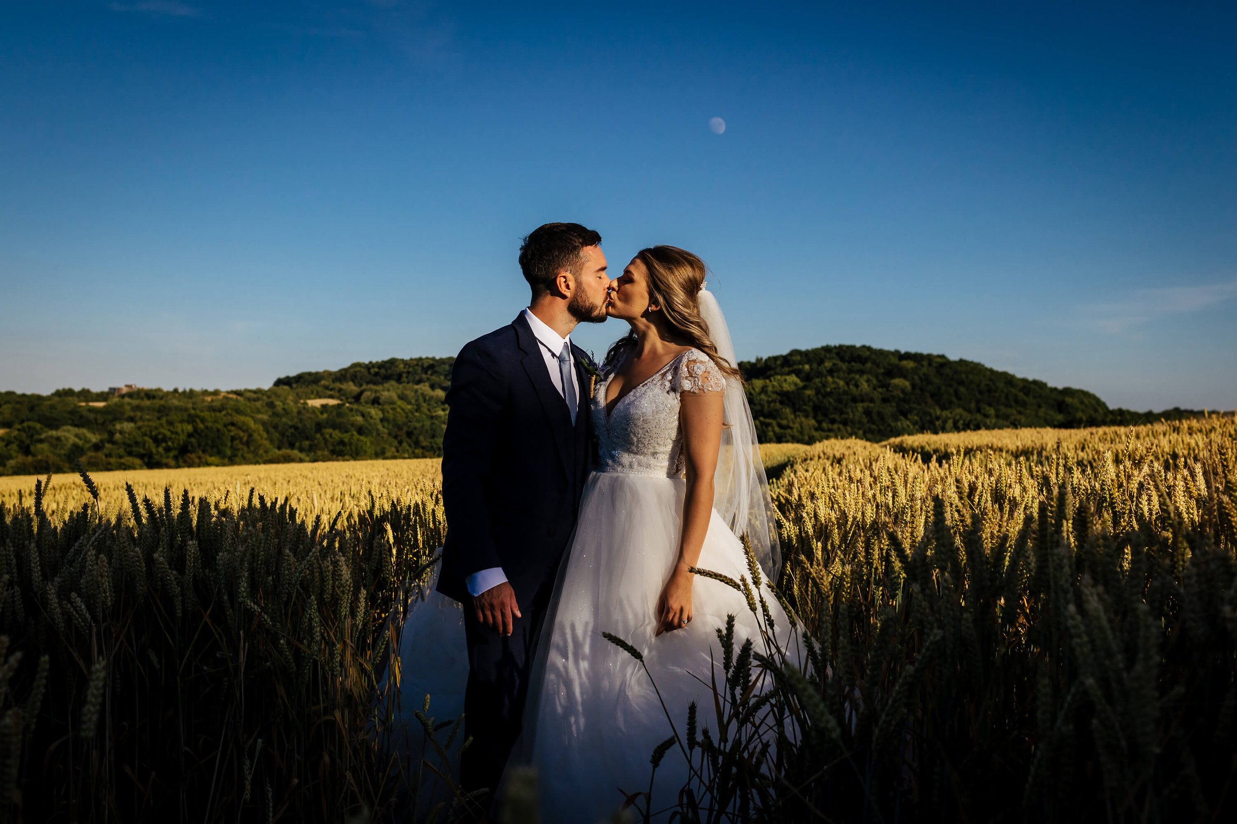 Couple portrait at sunset at a Swancar Farm wedding