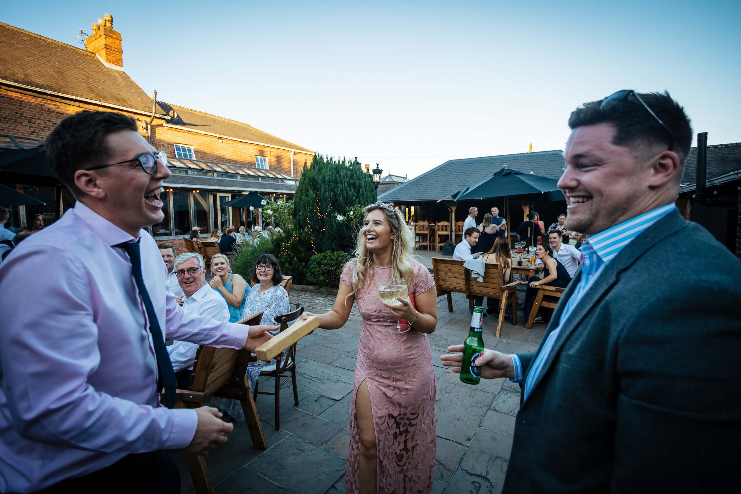 Laughing couple at a wedding in Nottinghamshire