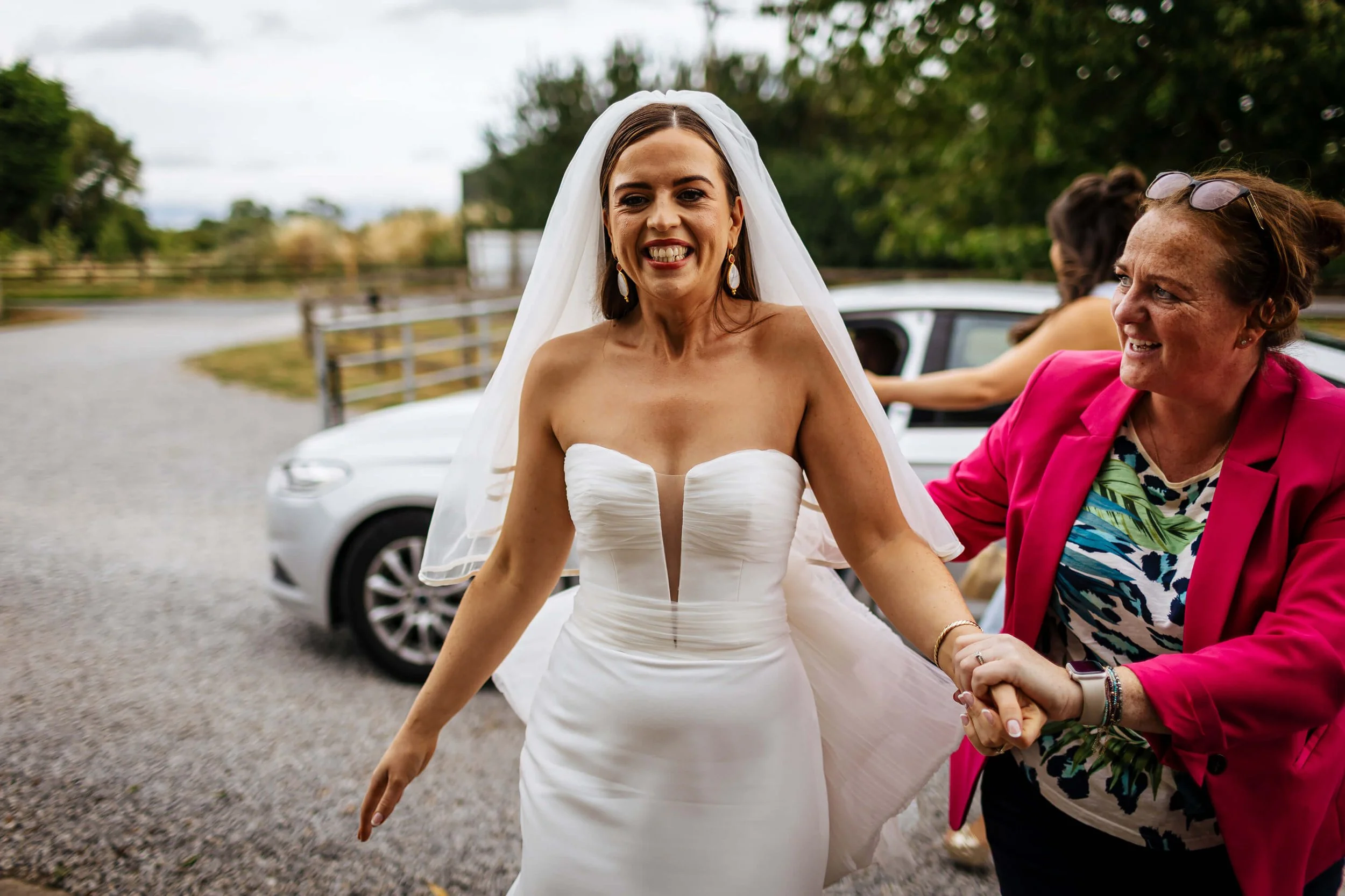 Bride arrives at the wedding venue in Yorkshire