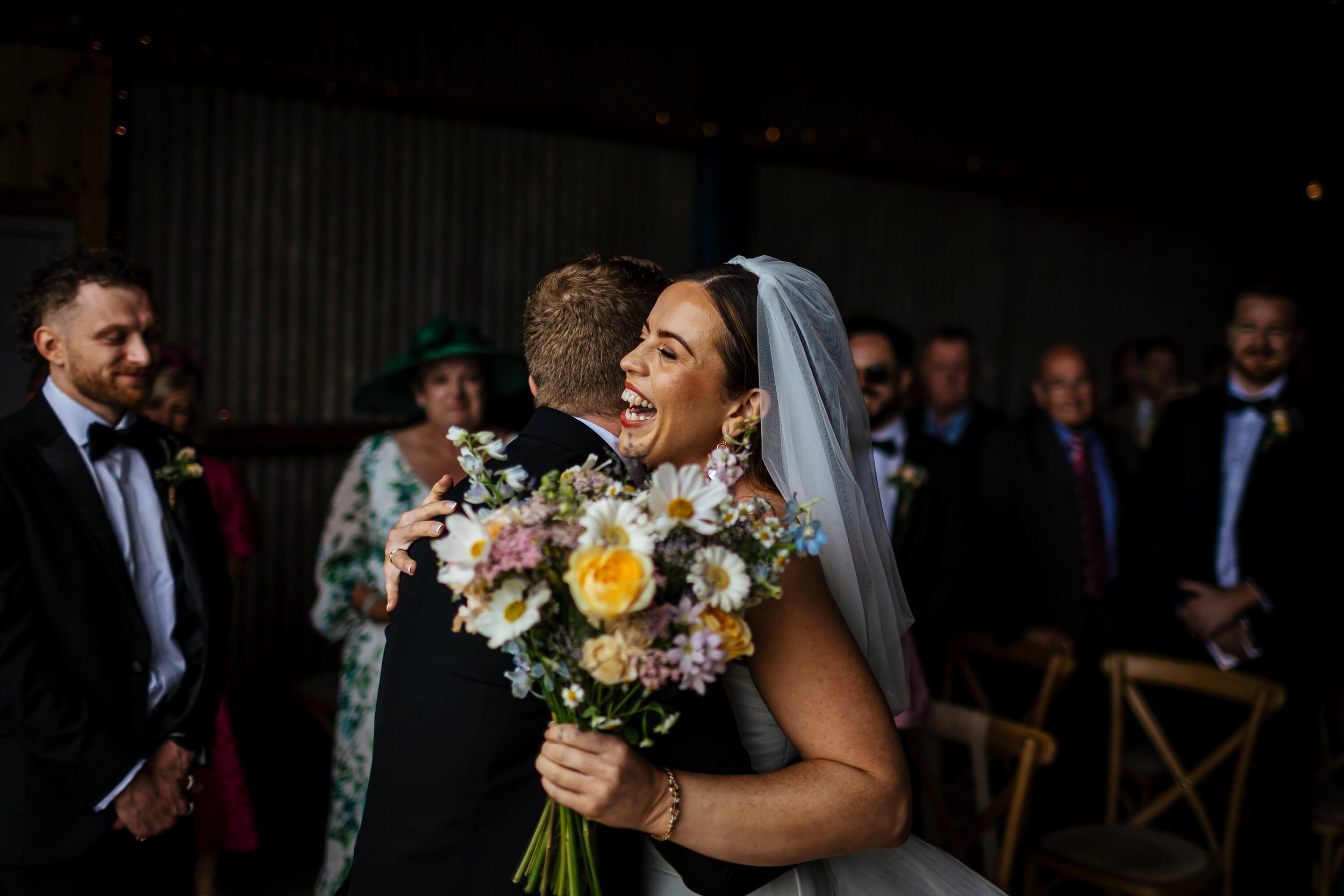 Bride and groom see each other for the first time on their wedding day