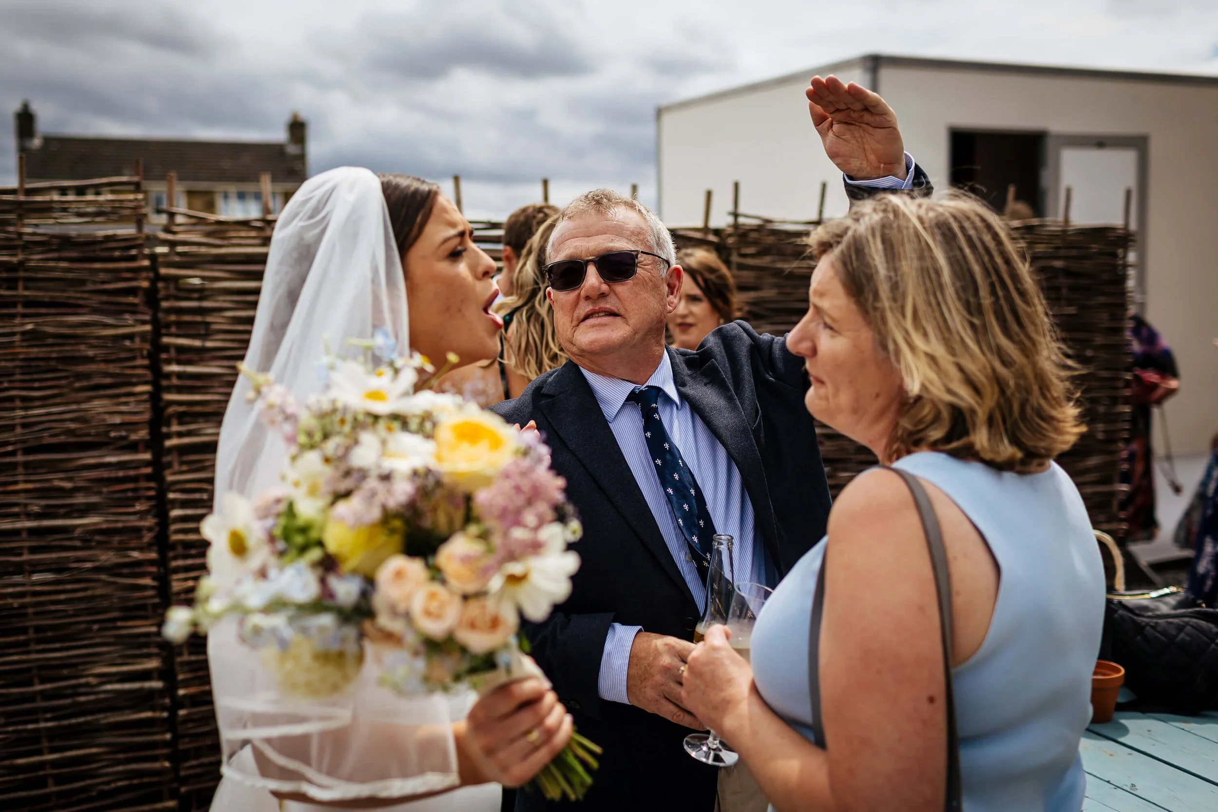 Bride mingling with her wedding guests