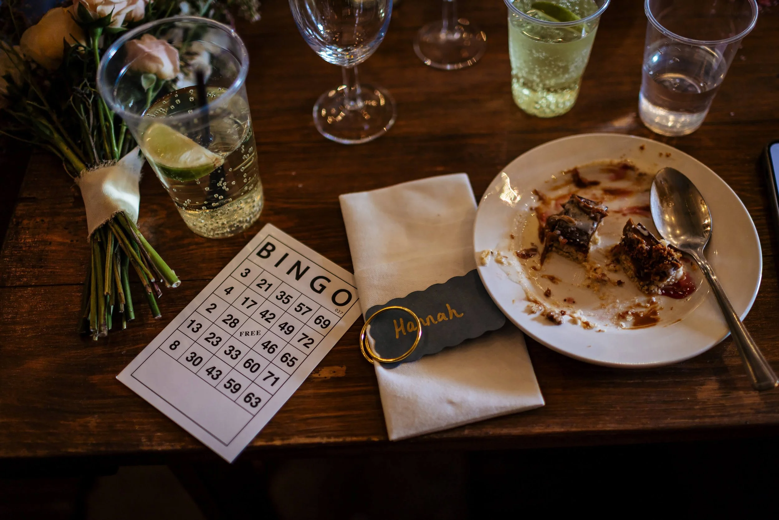 Bingo card on the table with the dessert