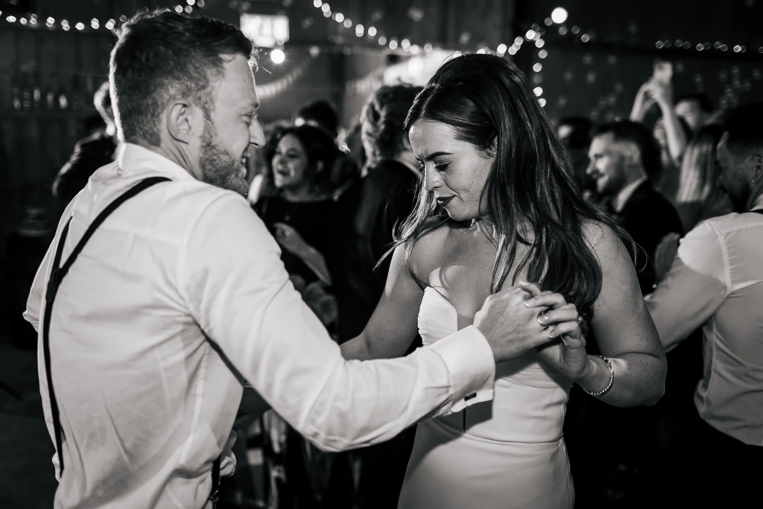 Bride and groom dance at their Yorkshire wedding