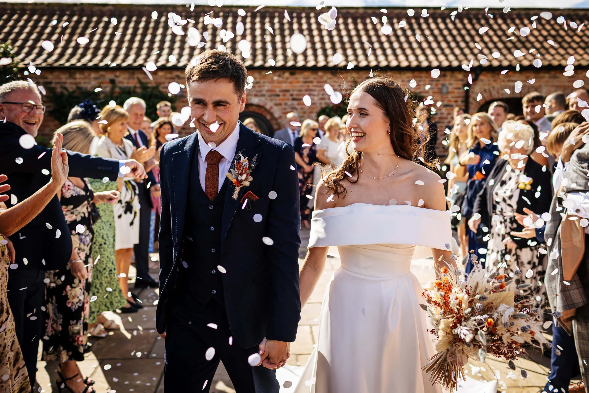 Confetti tunnel at. wedding in Yorkshire